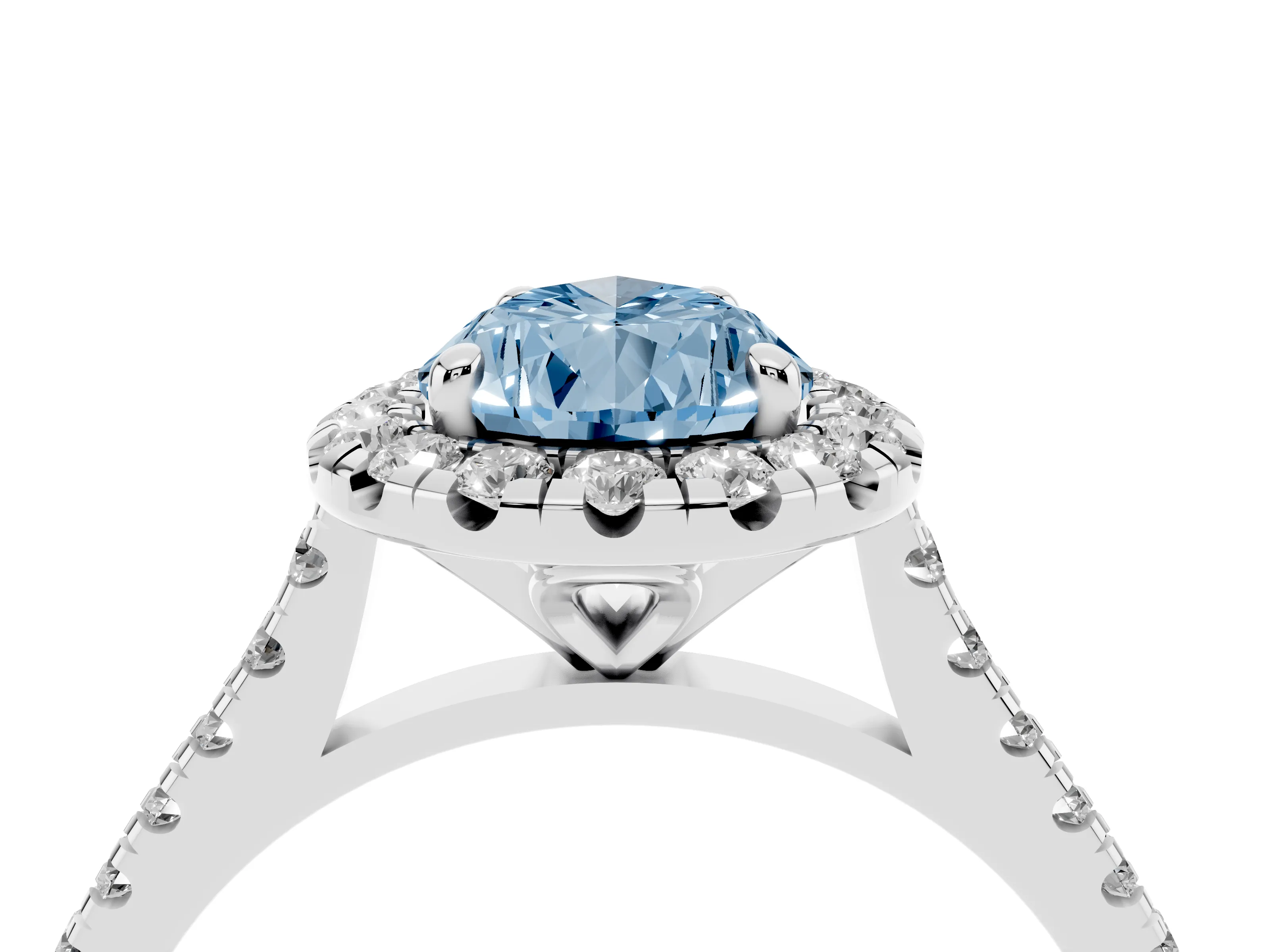 Fancy Blue Pear Cut Diamond Cushion Halo Ring Set in Silver with Pavé Band