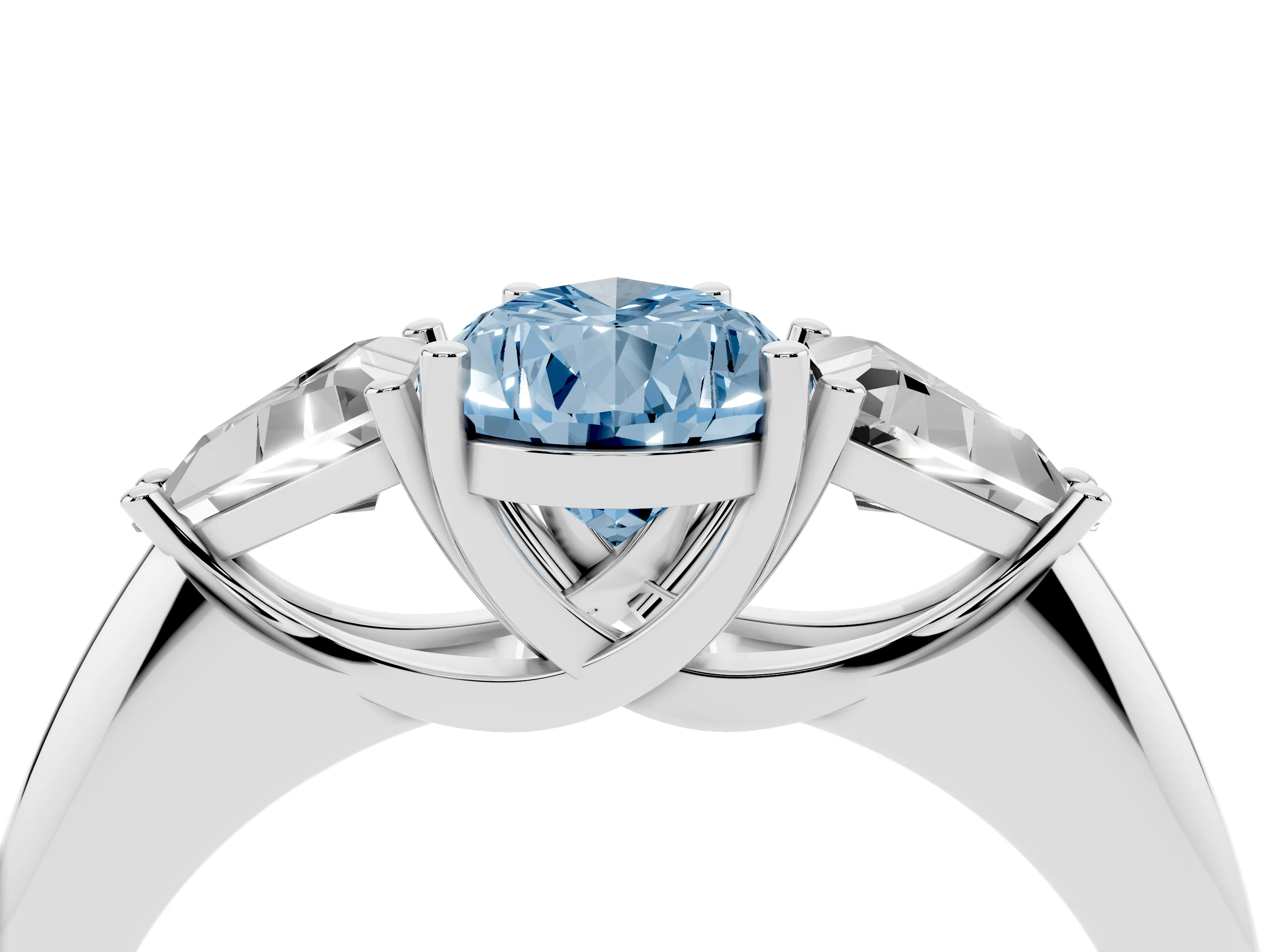 Fancy Blue Pear Cut Diamond Three-Stone Engagement Ring Set in Platinum with Trillion Side Stones