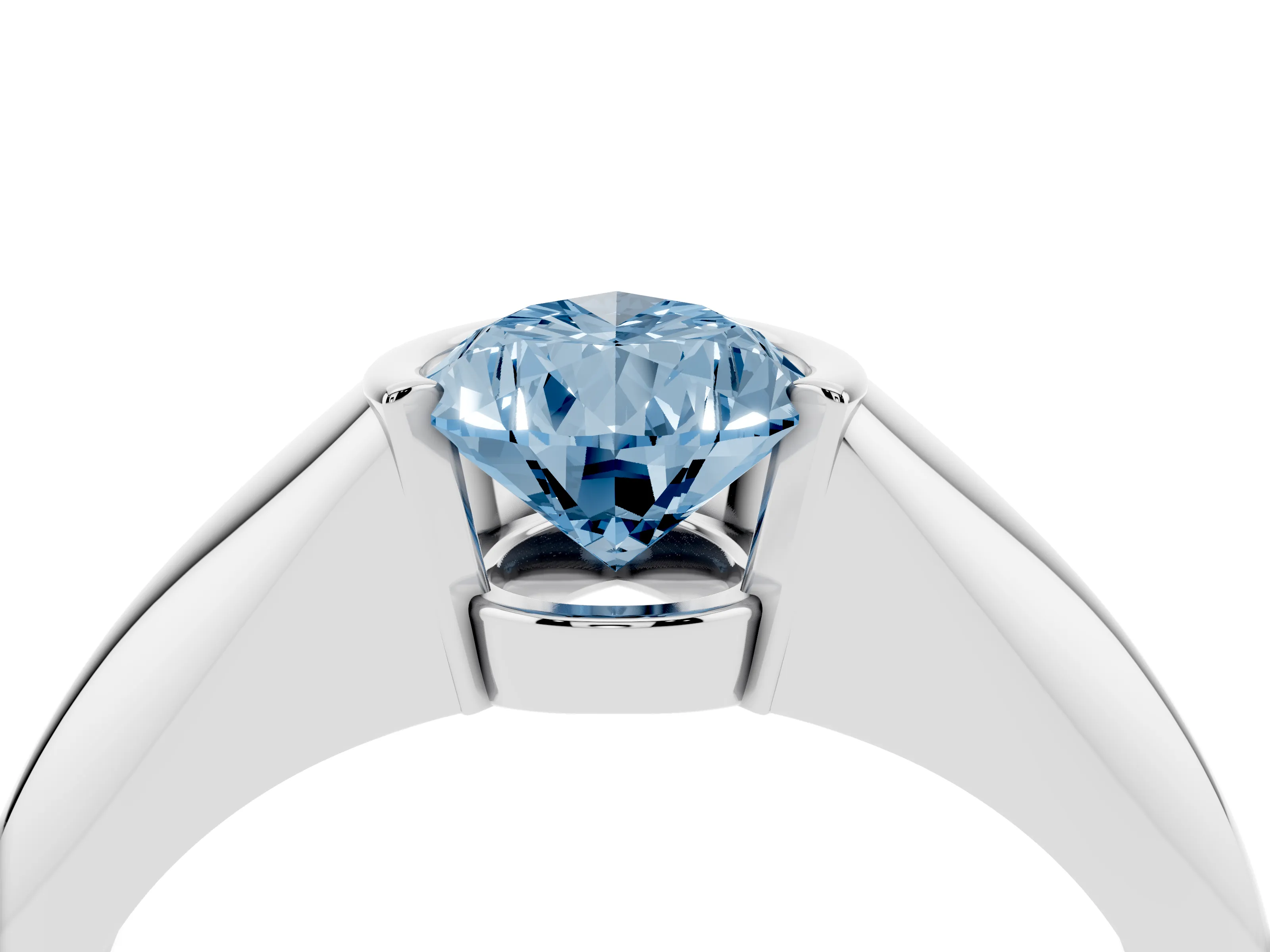 Fancy Blue Pear Cut Diamond Solitaire Tension Set Ring Set in Silver