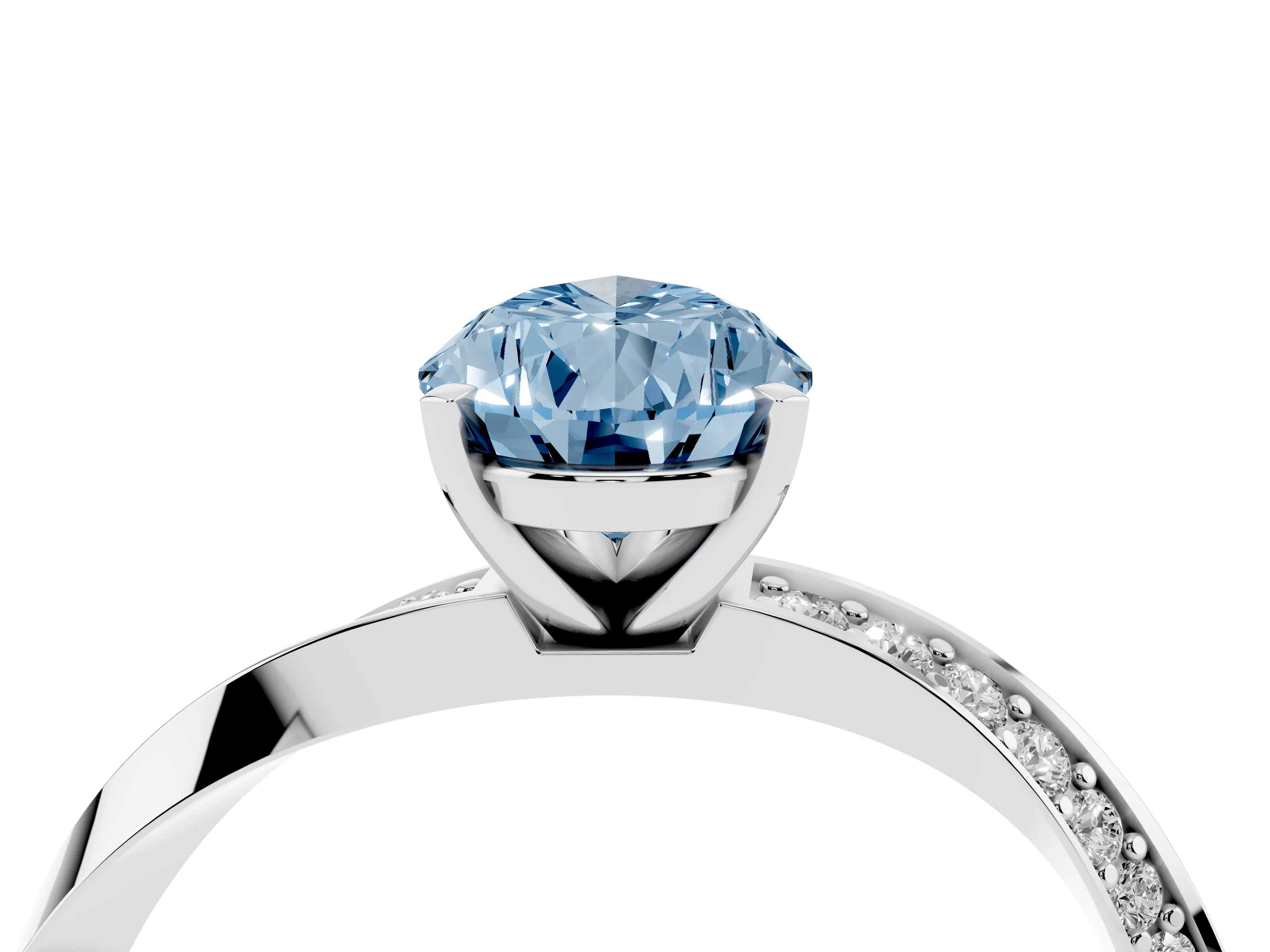 Fancy Blue Pear Cut Diamond Engagement Ring Set in Platinum with Side Stone Accents and Prong Setting