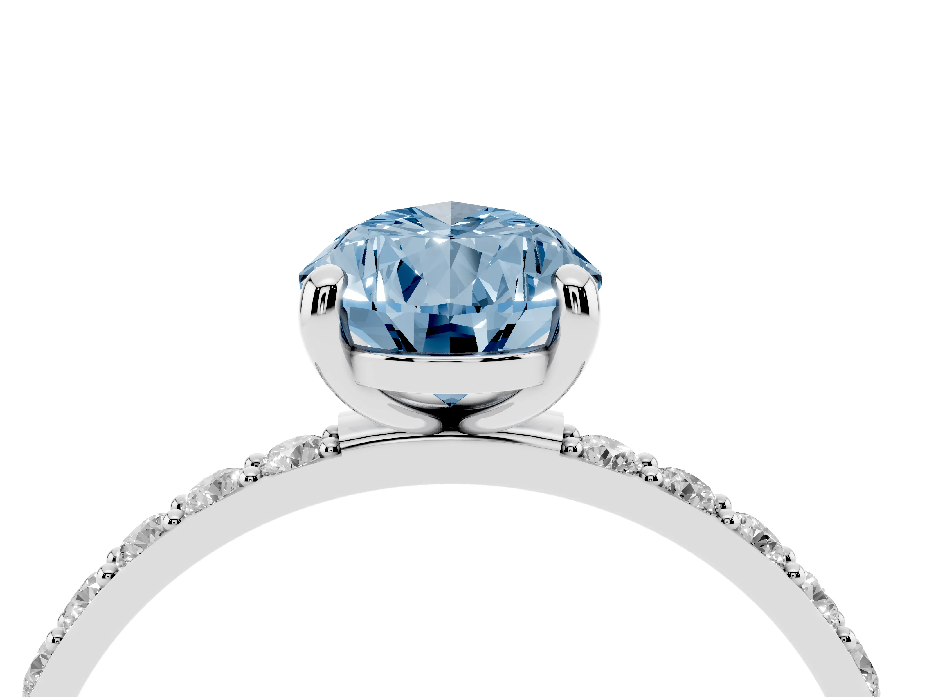 Fancy Blue Pear Cut Diamond Solitaire Ring Set in Platinum with Round Pavé Band and Prong Setting