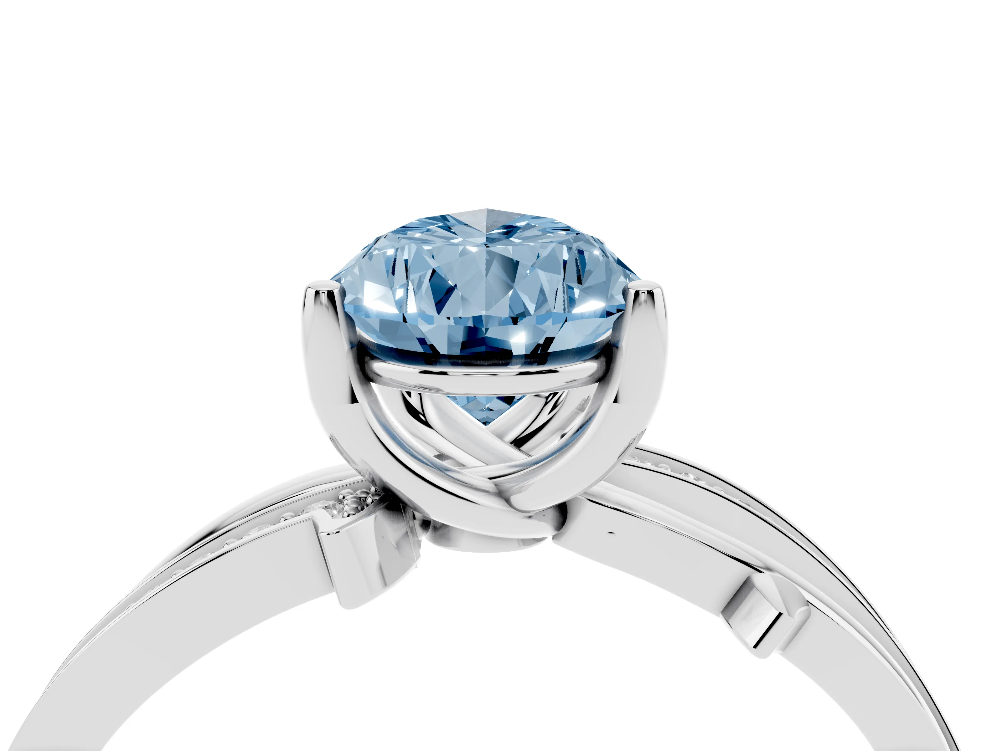 Fancy Blue Pear Cut Diamond Pavé Twist Band Solitaire Ring Set in Platinum with Prong Setting