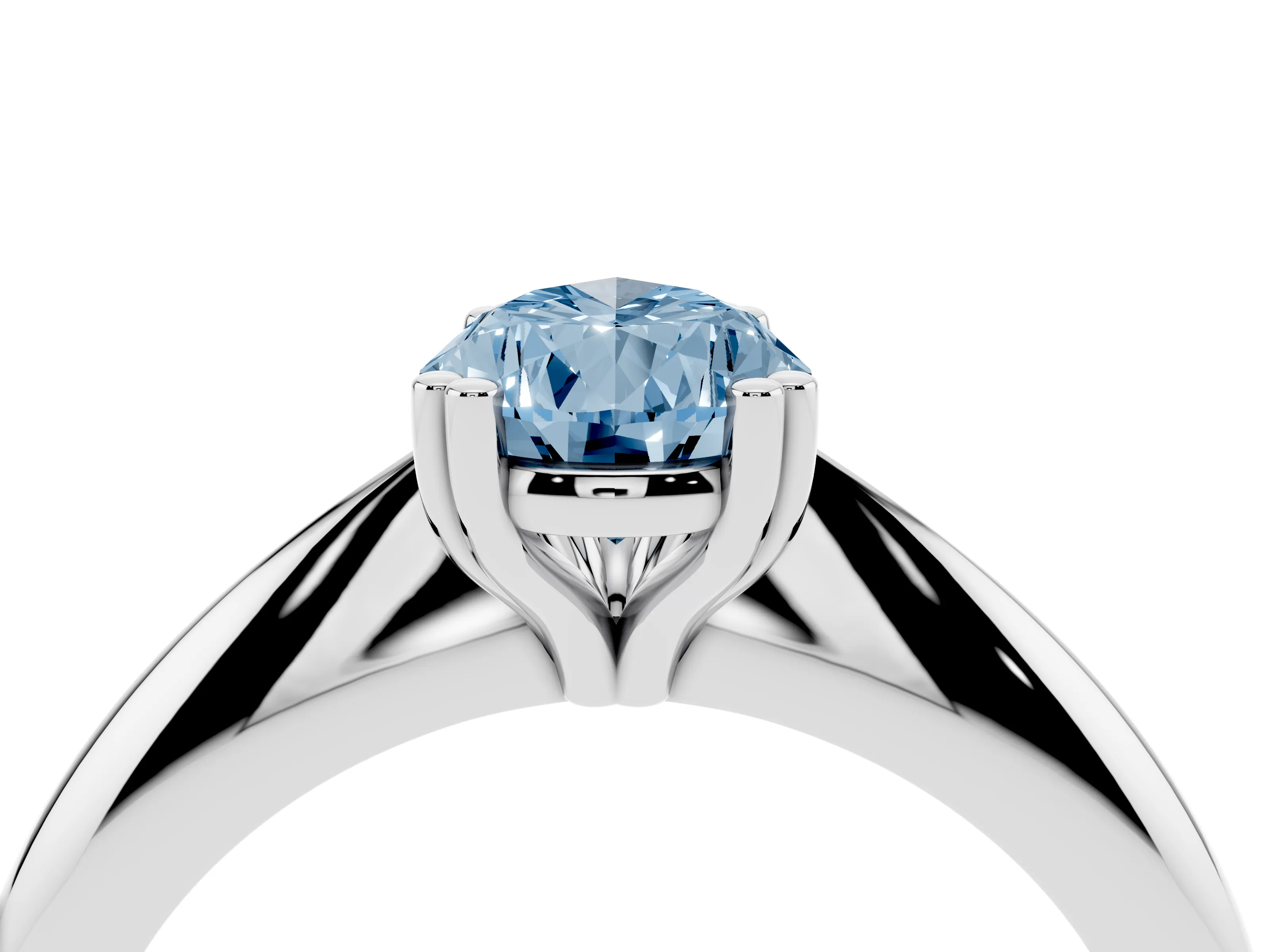 Fancy Blue Pear Cut Diamond Solitaire Engagement Ring Set in Silver with Tapered Band and Prong Setting
