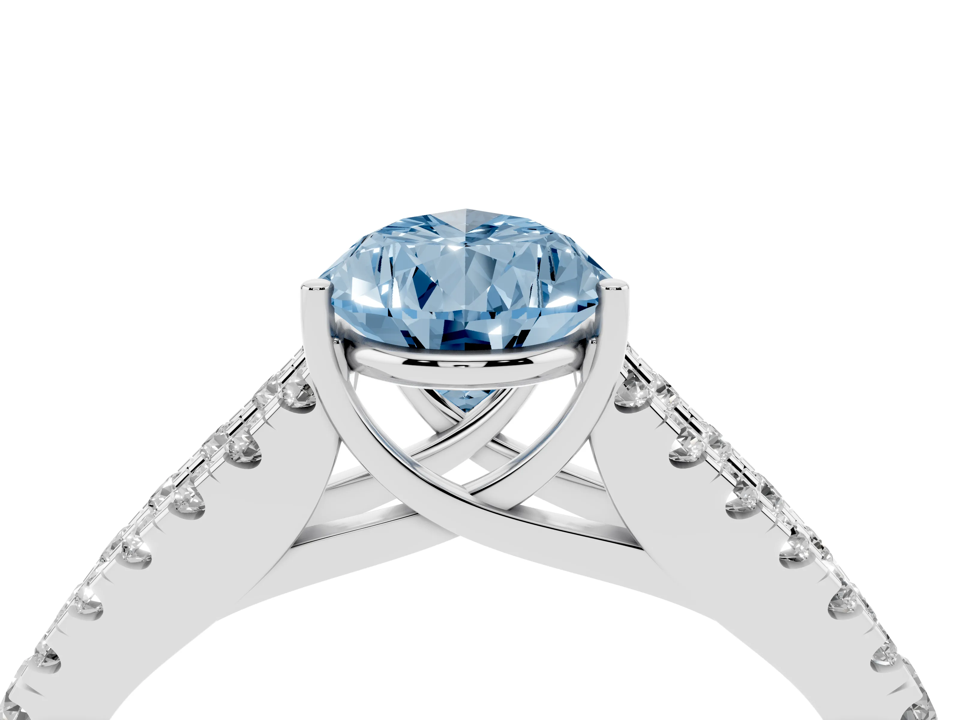Fancy Blue Pear Cut Diamond Split Shank Pavé Engagement Ring Set in Platinum with Prong-Held Center Stone