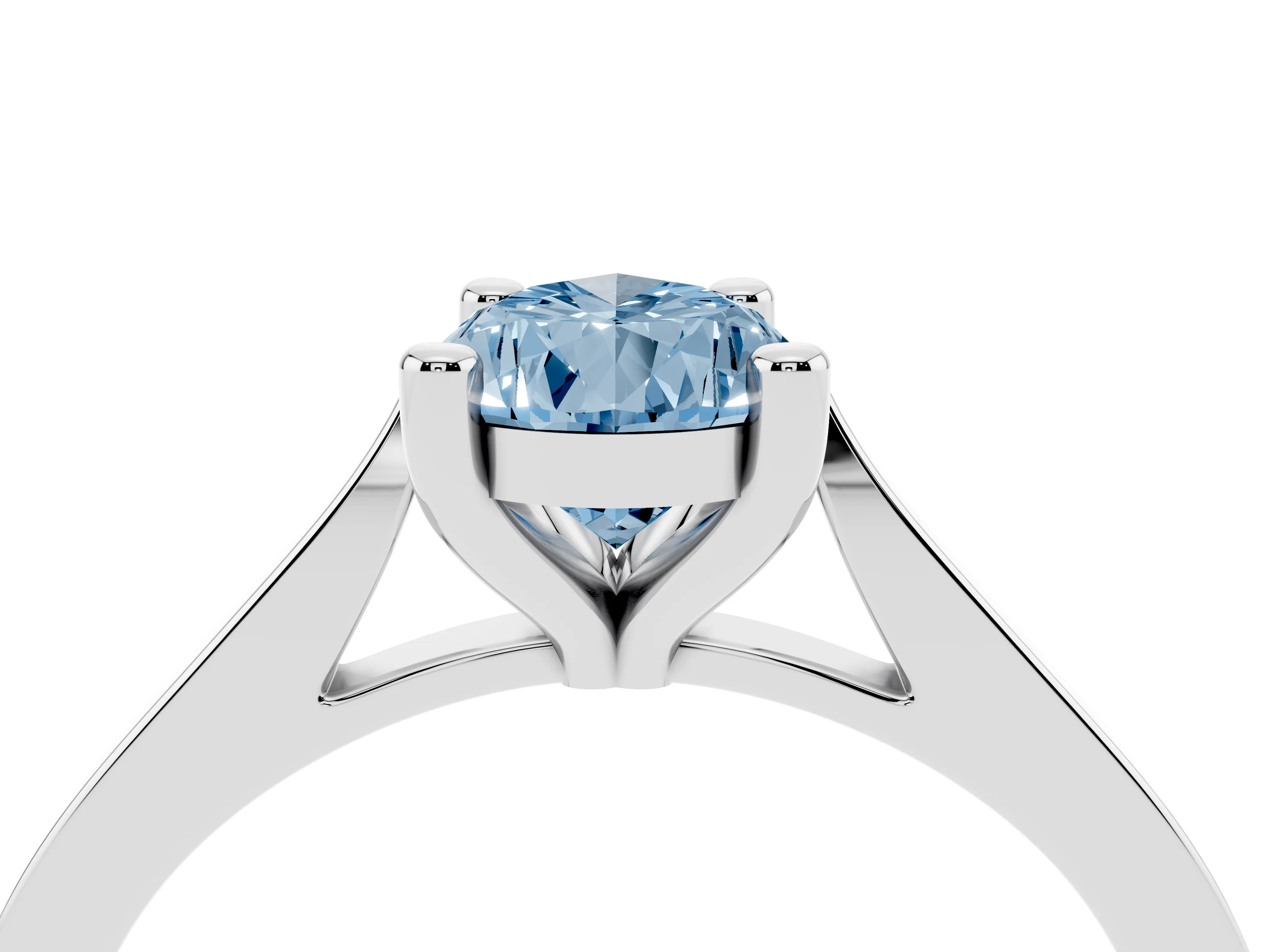 Fancy Blue Pear Cut Diamond Solitaire Ring Set in White gold with Prong Setting and Tapered Band