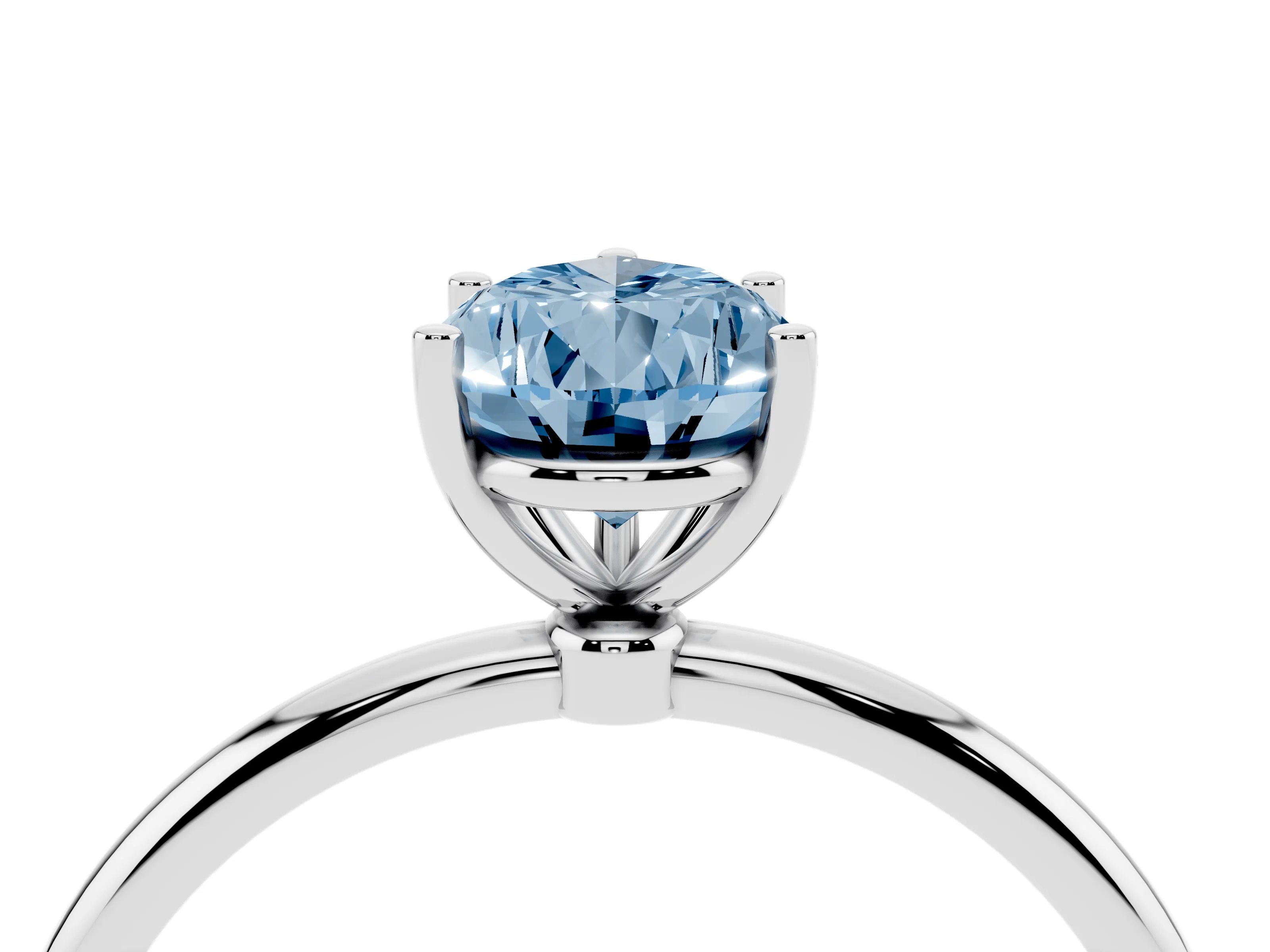 Fancy Blue Pear Cut Diamond Solitaire Engagement Ring Set in Silver with Thin Band and Prong Setting