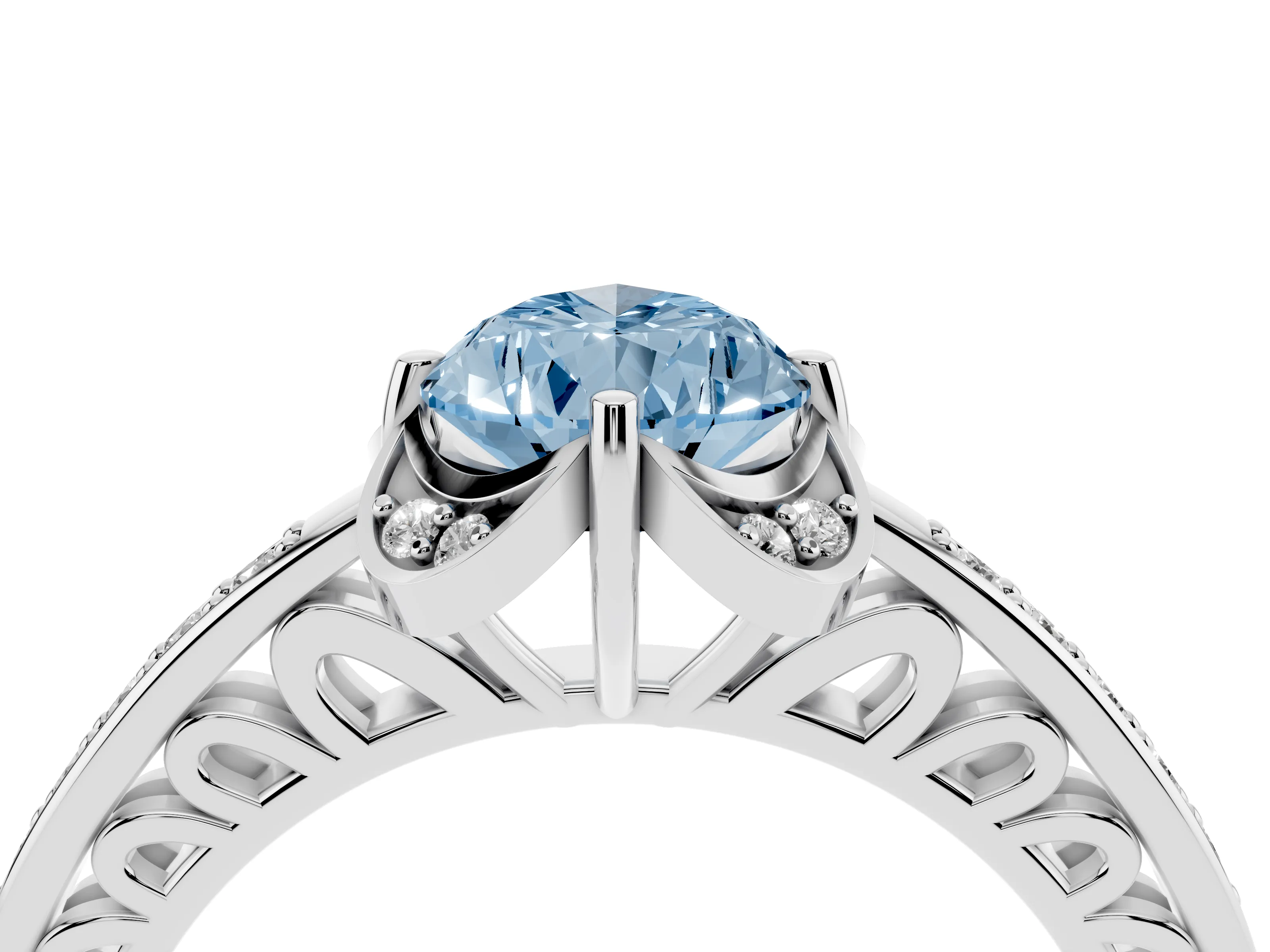 Fancy Blue Pear Cut Diamond Halo Ring Set in Silver with Channel Set Band and Prong Setting