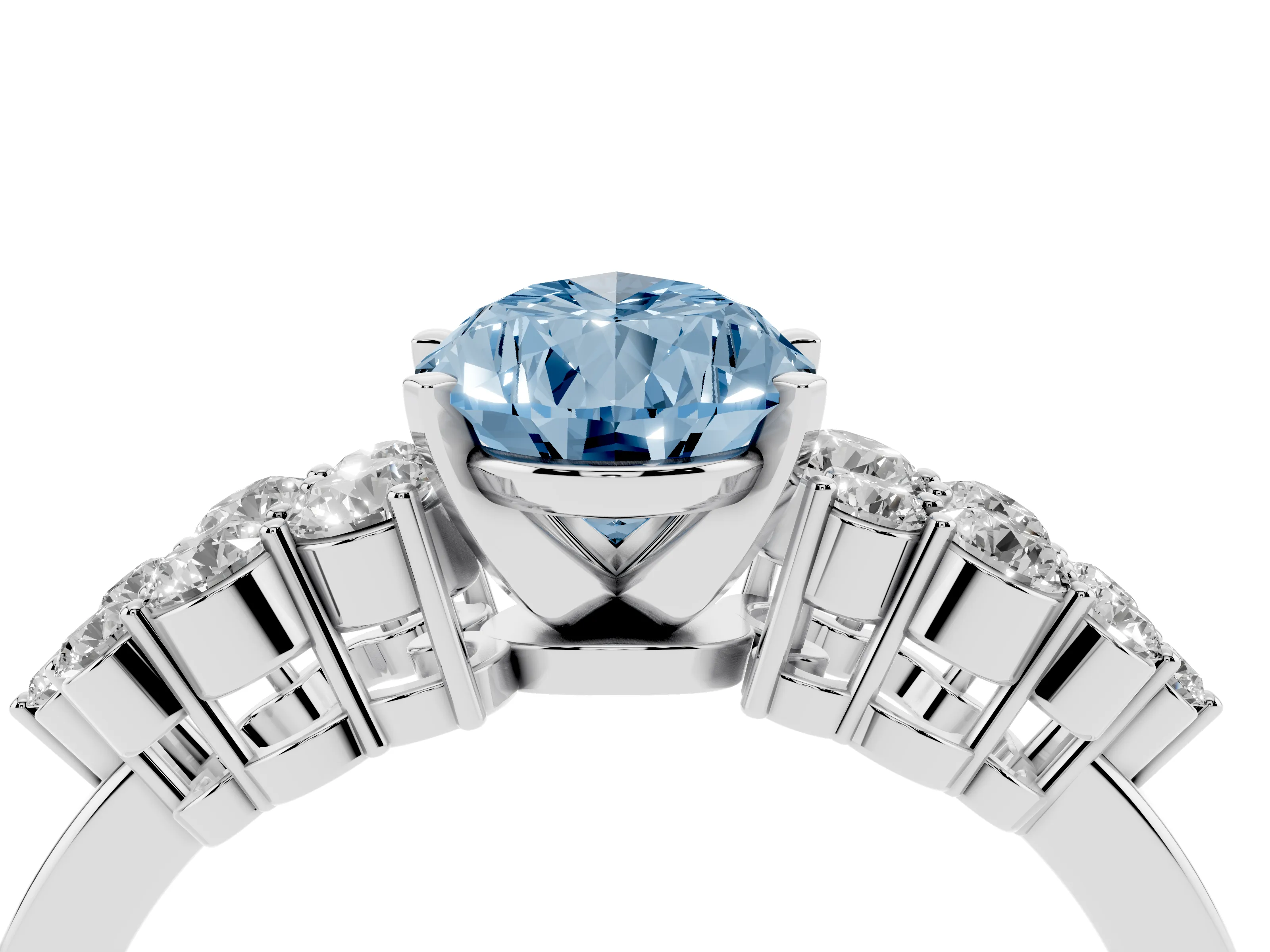 Fancy Blue Pear Cut Diamond Cluster Engagement Ring Set in Platinum with Pavé Band and Prong Setting