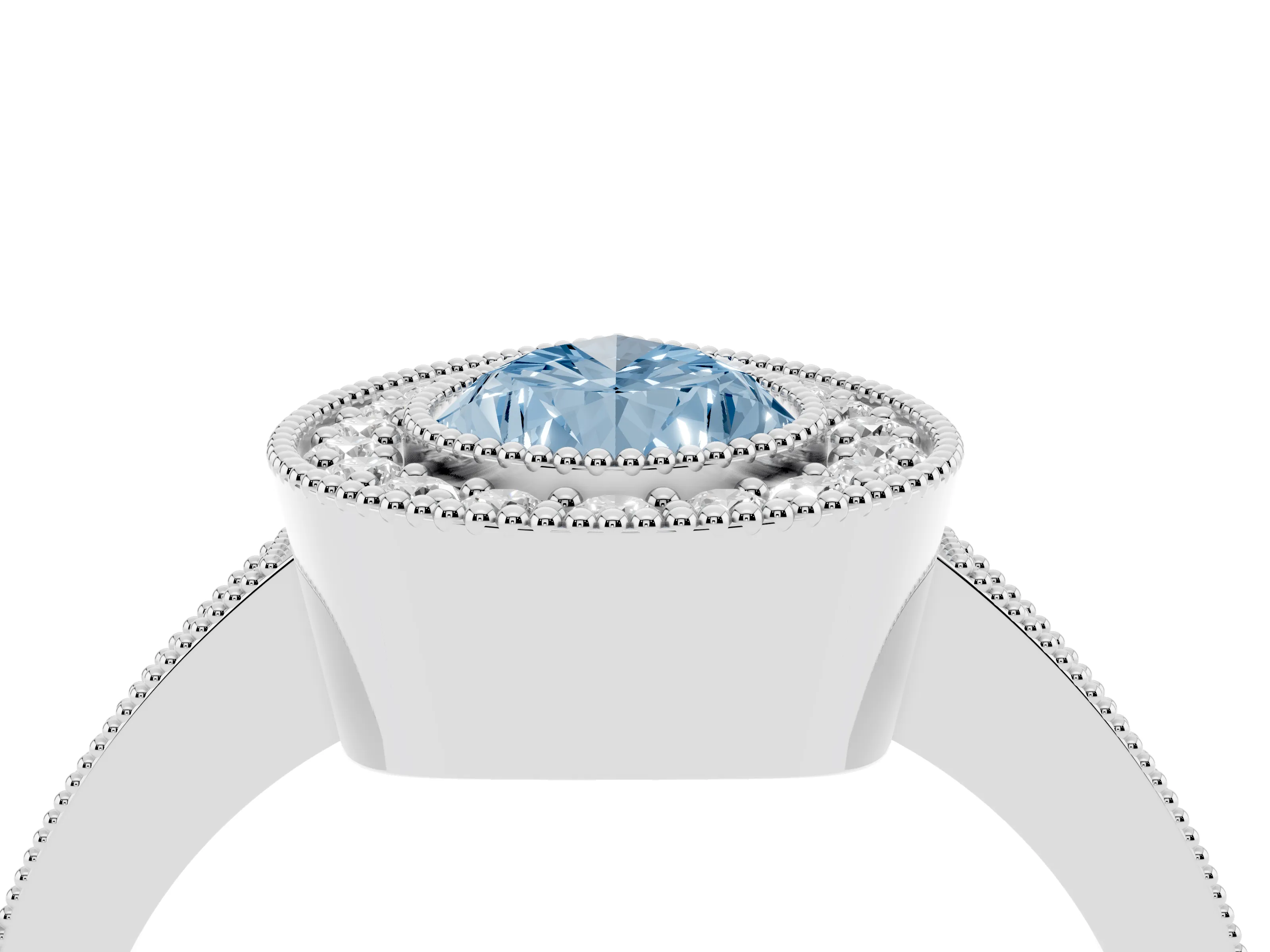 Fancy Blue Pear Cut Diamond Halo Engagement Ring Set in Platinum with Pavé Band and Round Halo Stones