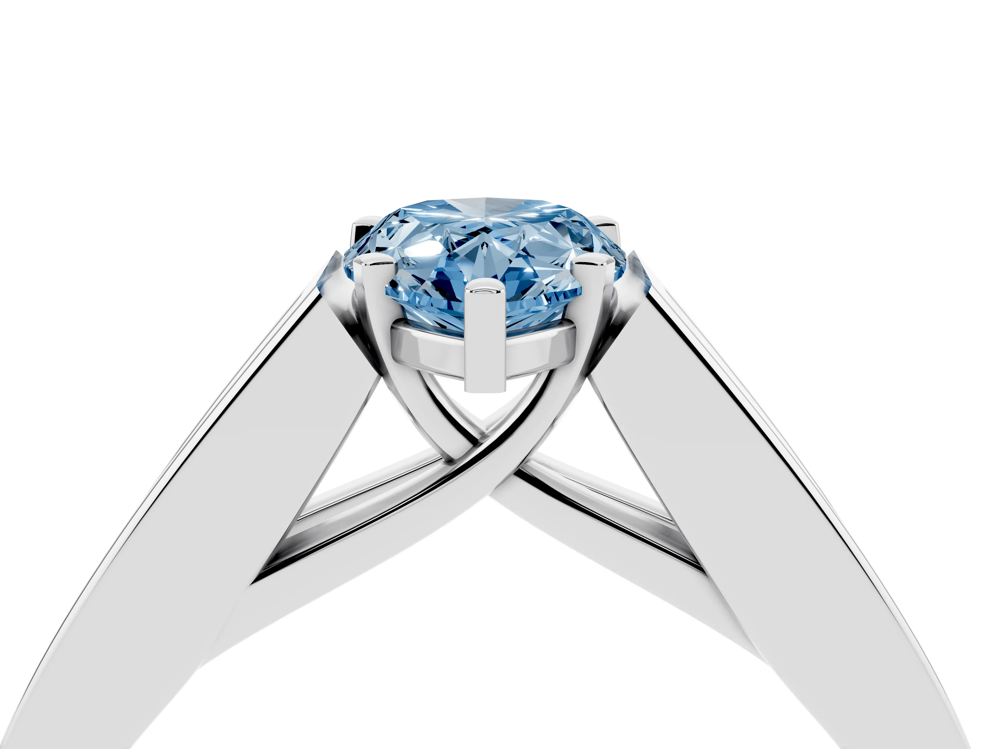 Fancy Blue Pear Cut Diamond Solitaire Ring Set in White gold with Channel-Set Accent Stones and Prong Setting