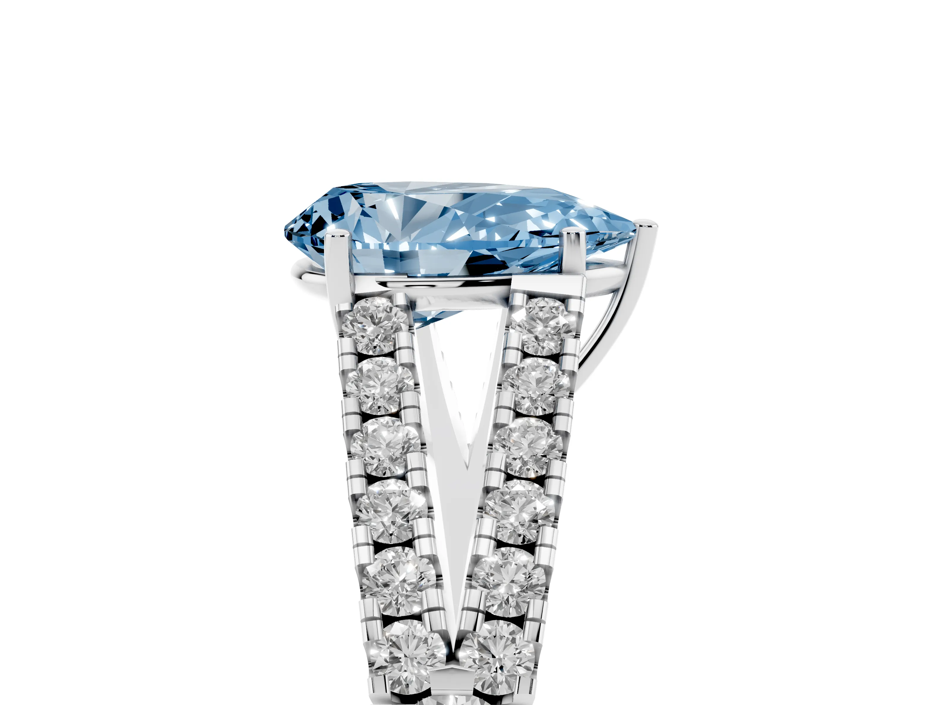 Fancy Blue Pear Cut Diamond Split Shank Pavé Engagement Ring Set in Platinum with Prong-Held Center Stone