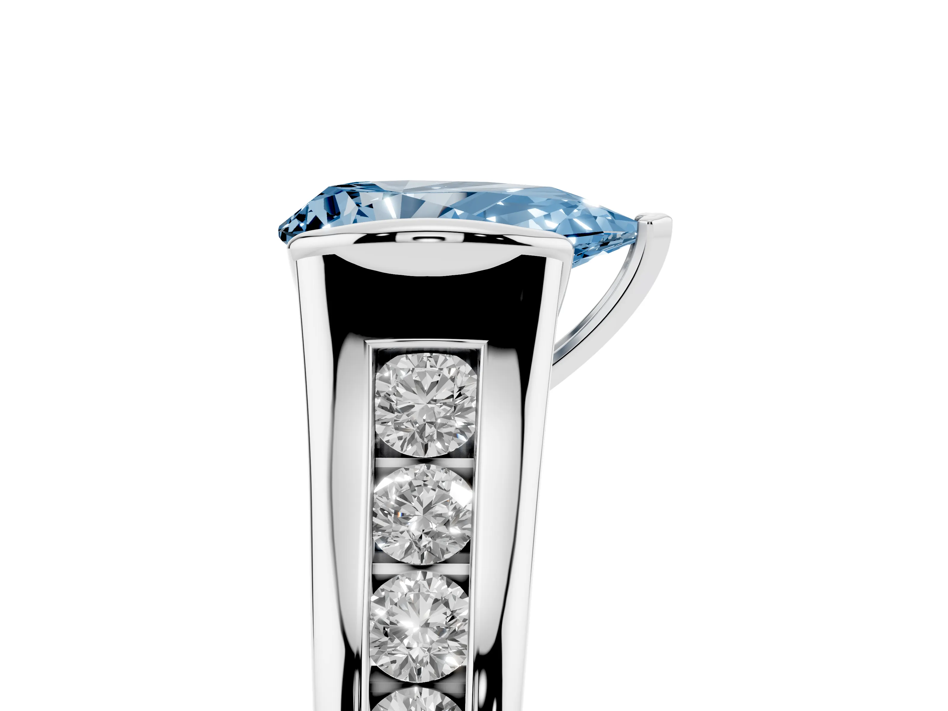 Fancy Blue Pear Cut Diamond Bezel-Set Solitaire Ring Set in Silver with Channel-Set Band