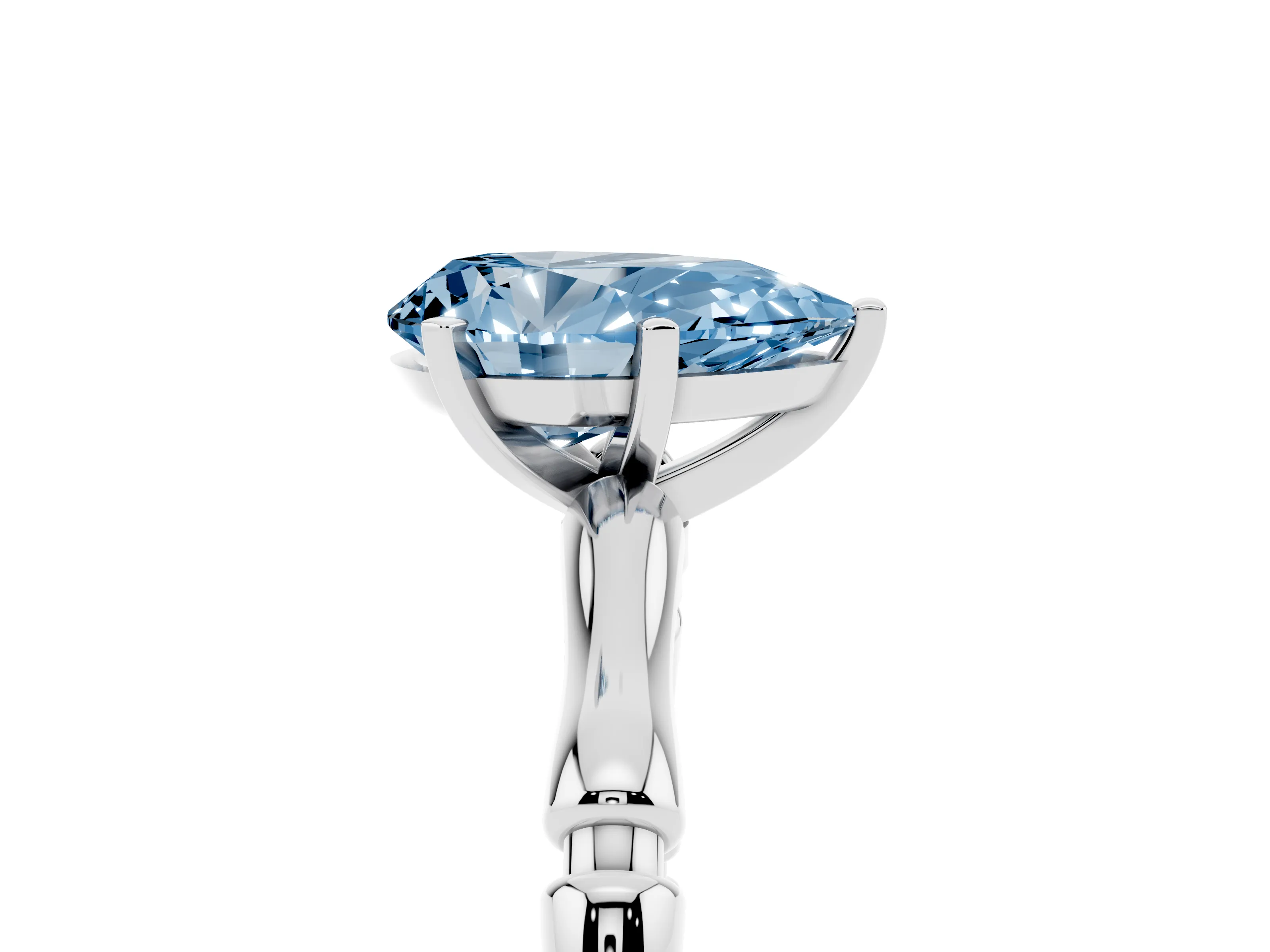 Fancy Blue Pear Cut Diamond Solitaire Ring Set in Platinum with Bamboo Band and Prong Setting