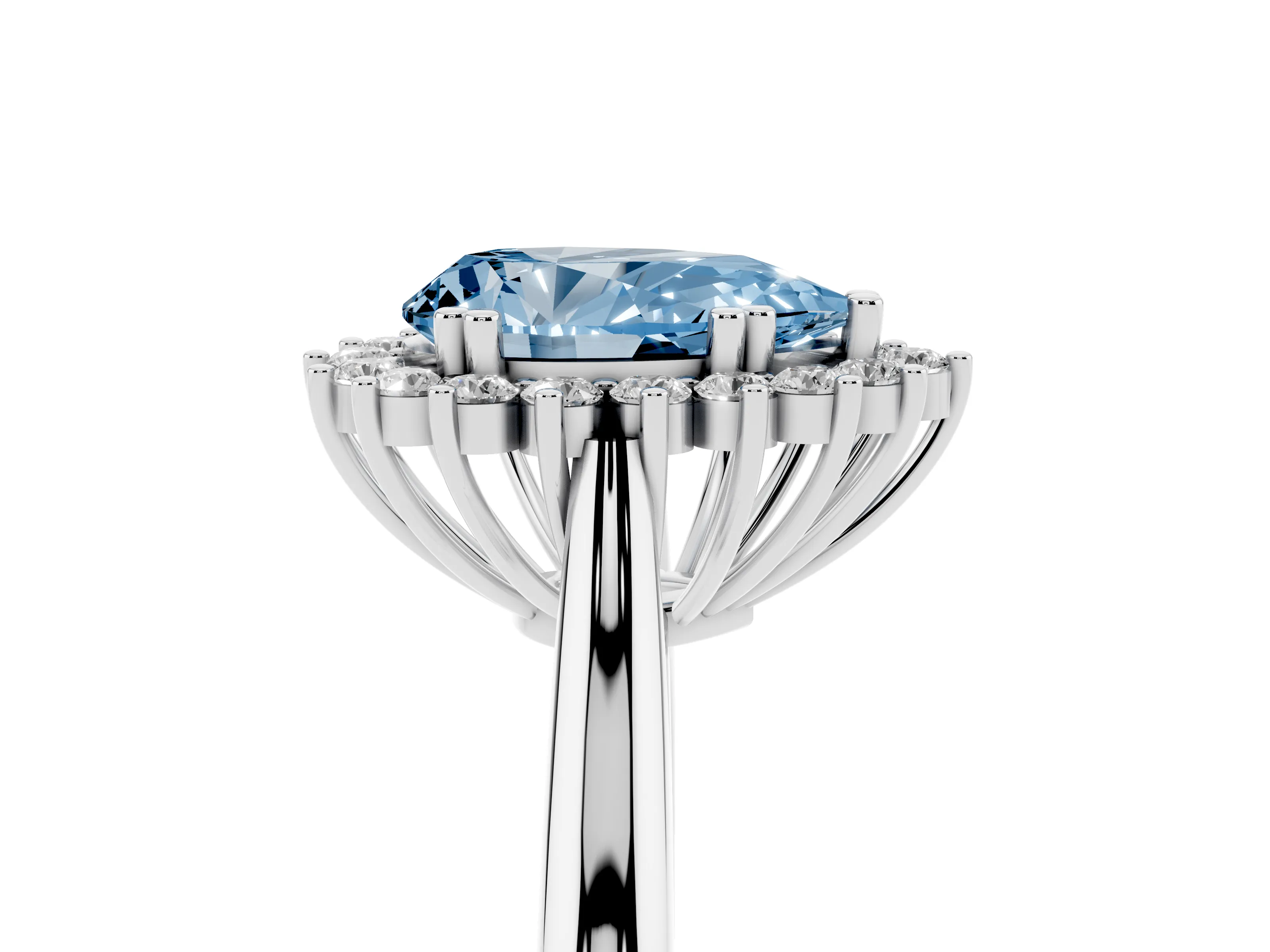 Fancy Blue Pear Cut Diamond Halo Ring Set in White gold with Plain Solitaire Band and Prong Setting