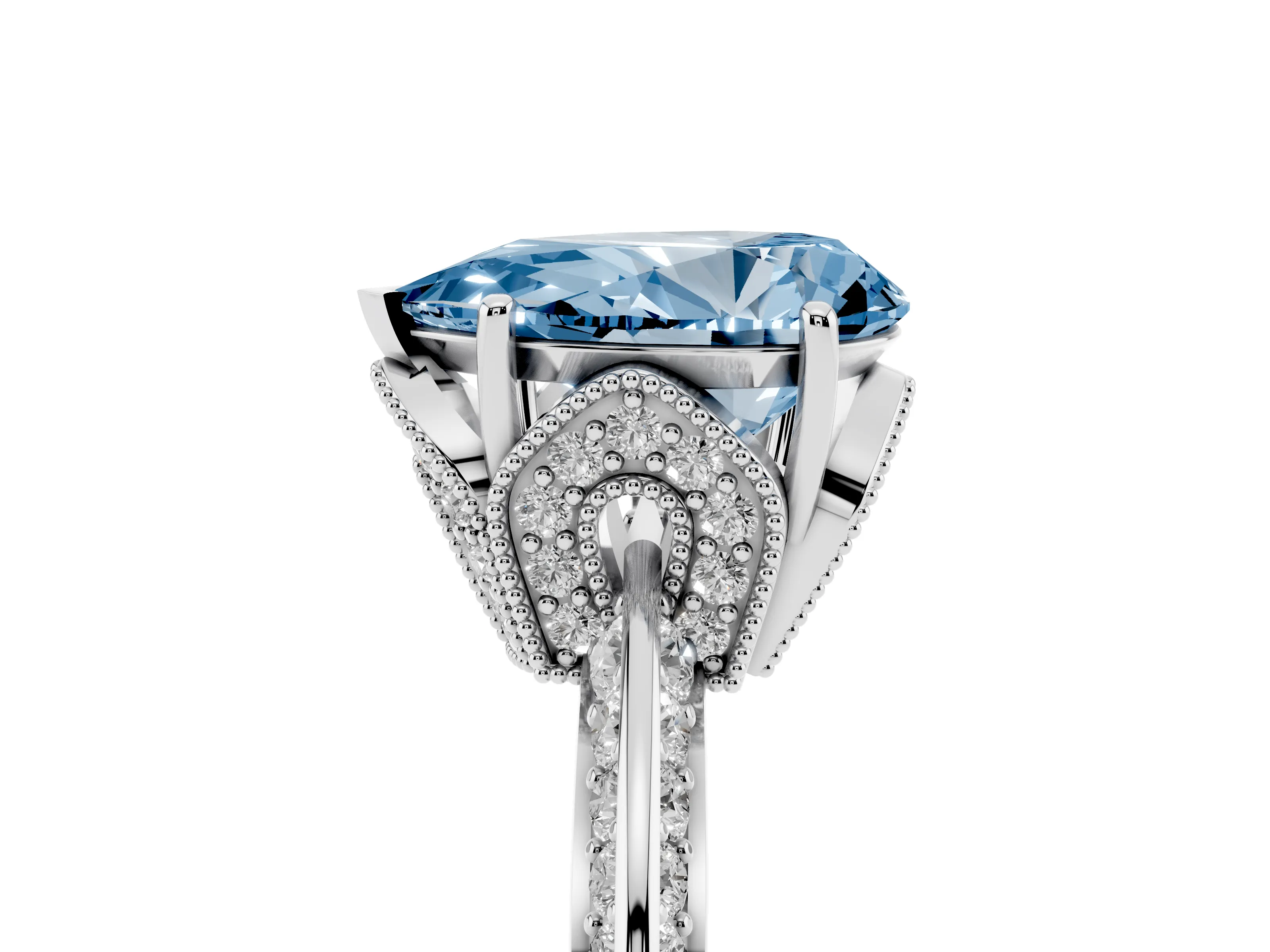 Fancy Blue Pear Cut Diamond Solitaire Engagement Ring Set in Silver with Pavé Split Shank and Prong Setting