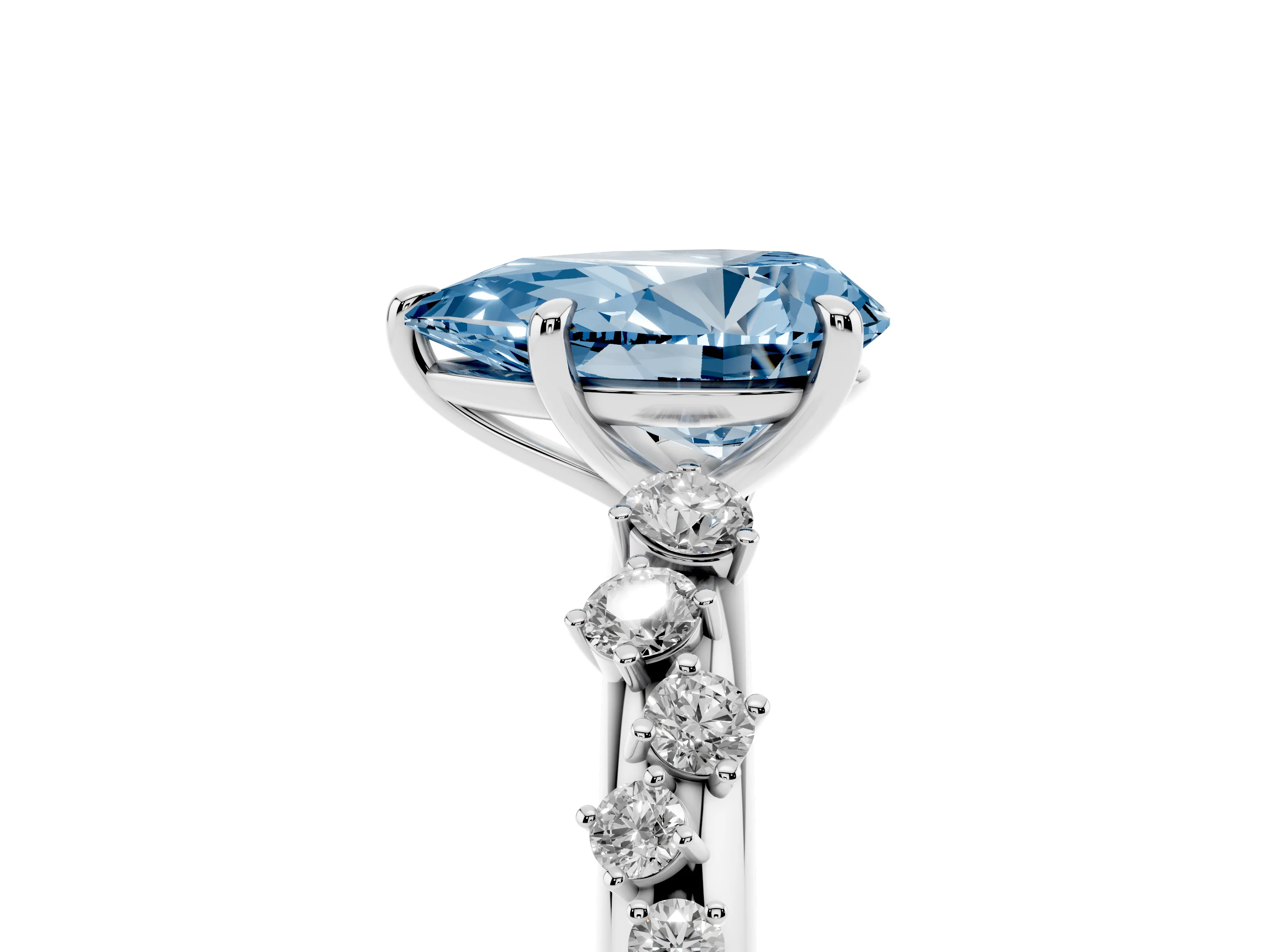 Fancy Blue Pear Cut Diamond Cluster Solitaire Ring Set in Platinum with Prong Setting
