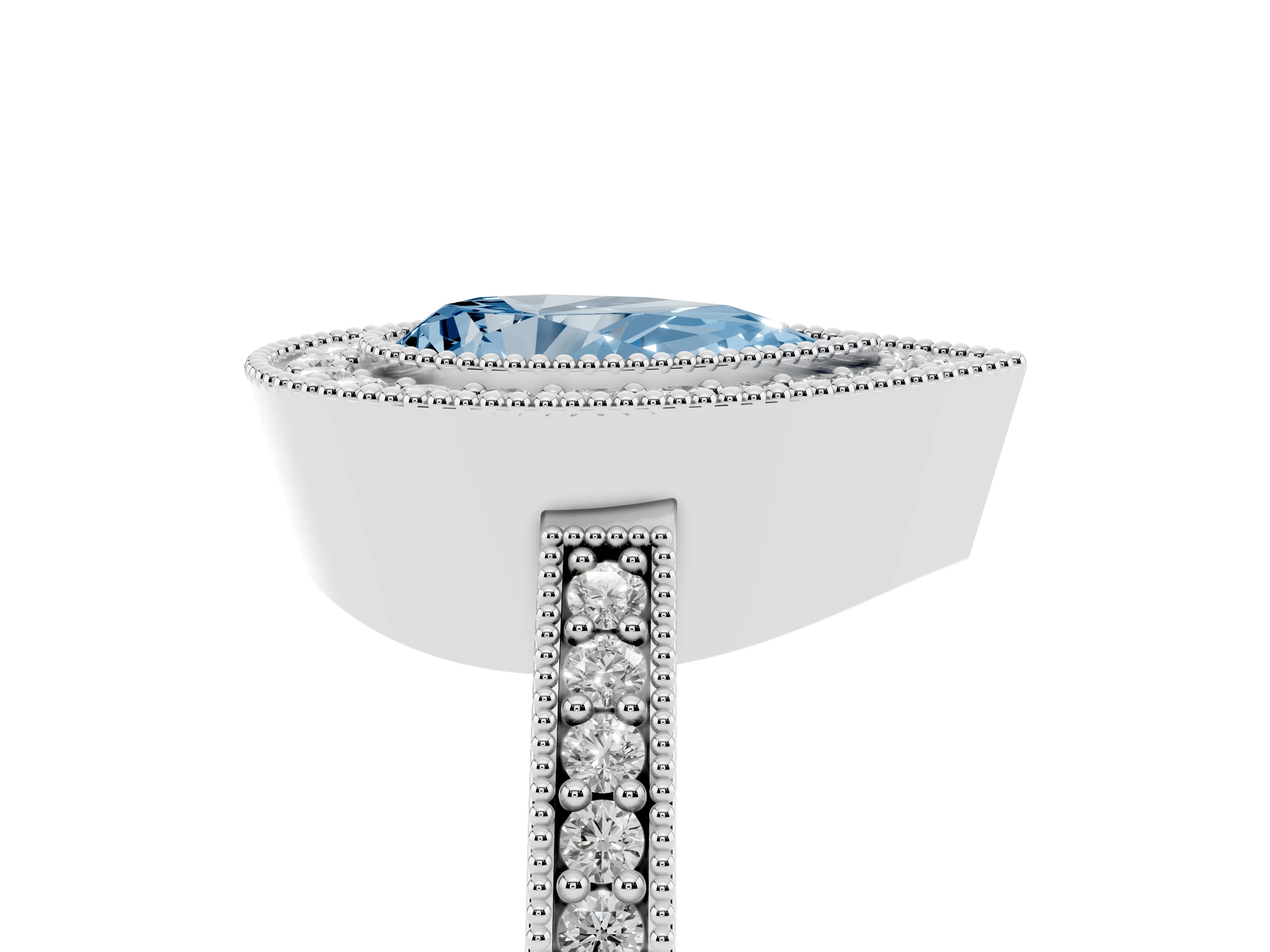 Fancy Blue Pear Cut Diamond Halo Engagement Ring Set in Platinum with Pavé Band and Round Halo Stones