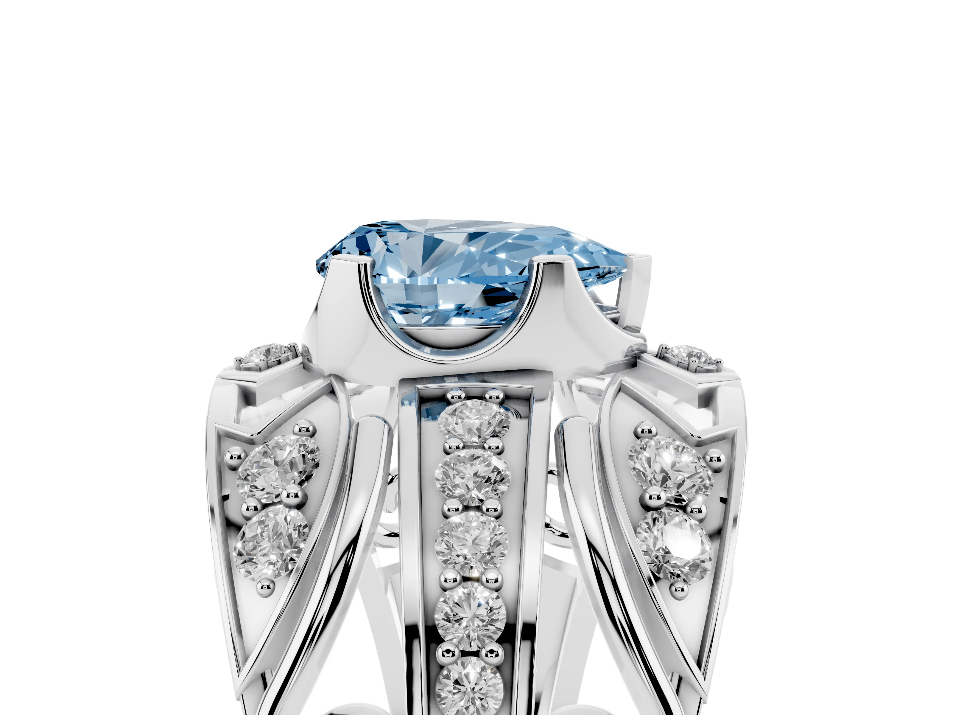 Fancy Blue Pear Cut Diamond Art Deco Ring Set in Platinum with Pavé Split Shank