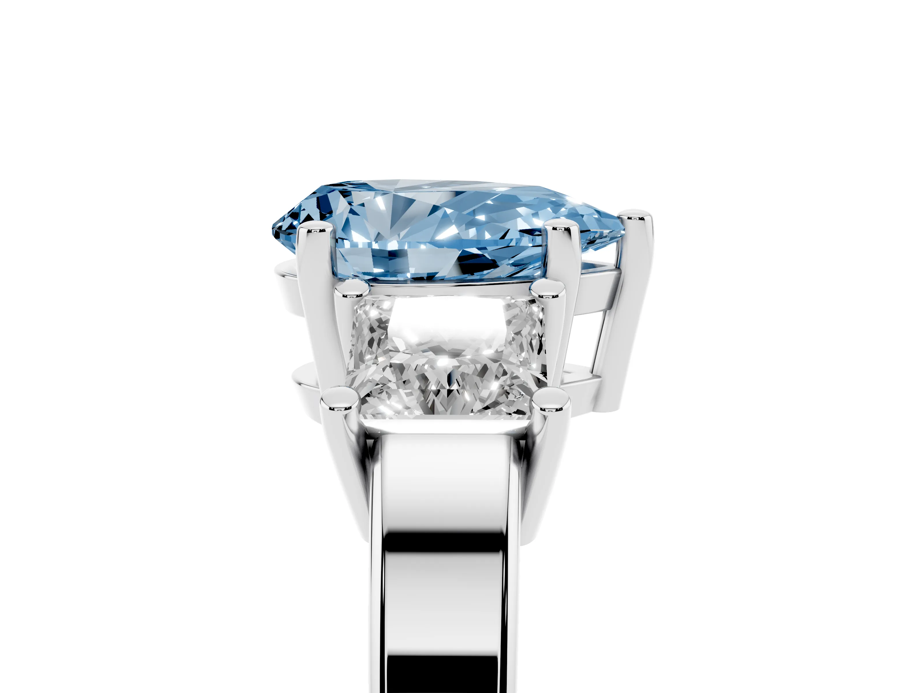 Fancy Blue Three-Stone Pear Cut Diamond Solitaire Ring Set in Platinum with Prong Setting