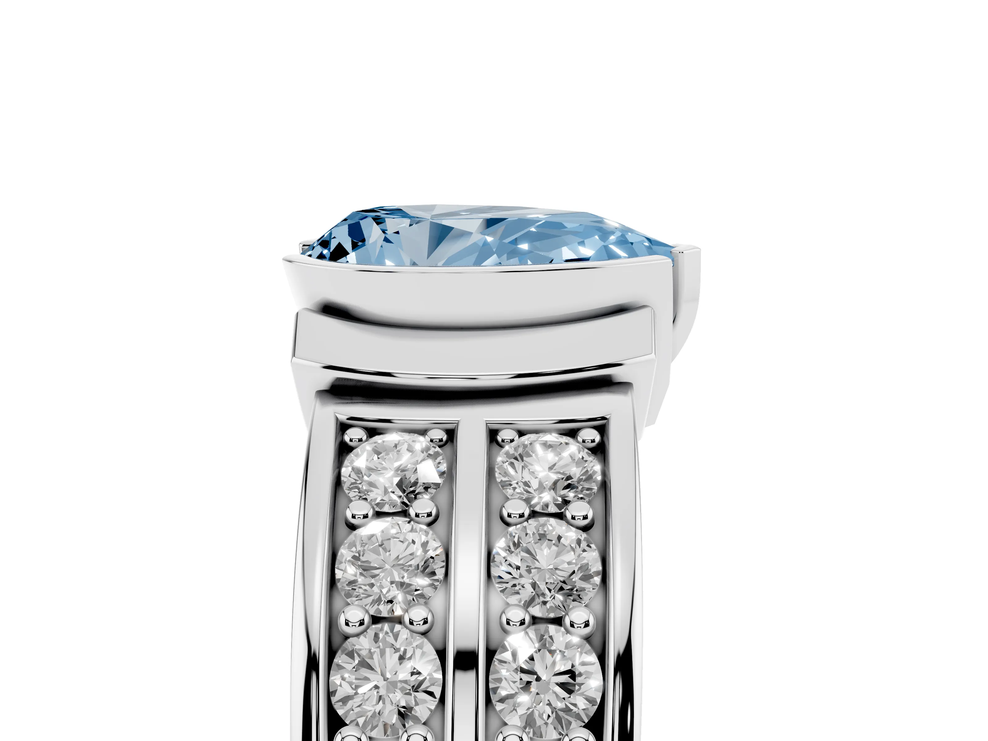 Fancy Blue Pear Cut Diamond Wide Channel Set Band Ring Set in Silver with Bezel Setting