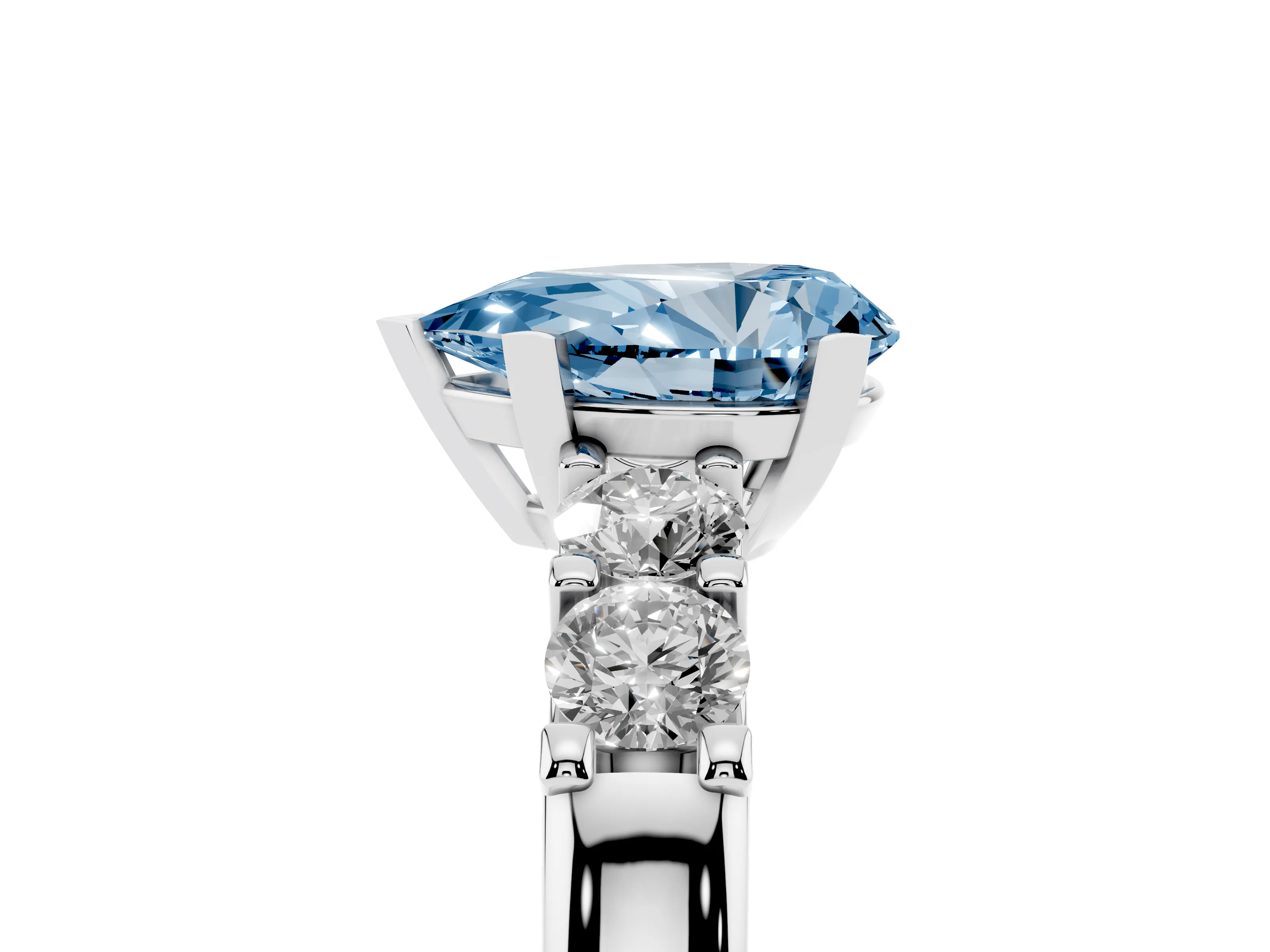Fancy Blue Pear Cut Diamond Five-Stone Prong Set Engagement Ring Set in White gold with Channel Band