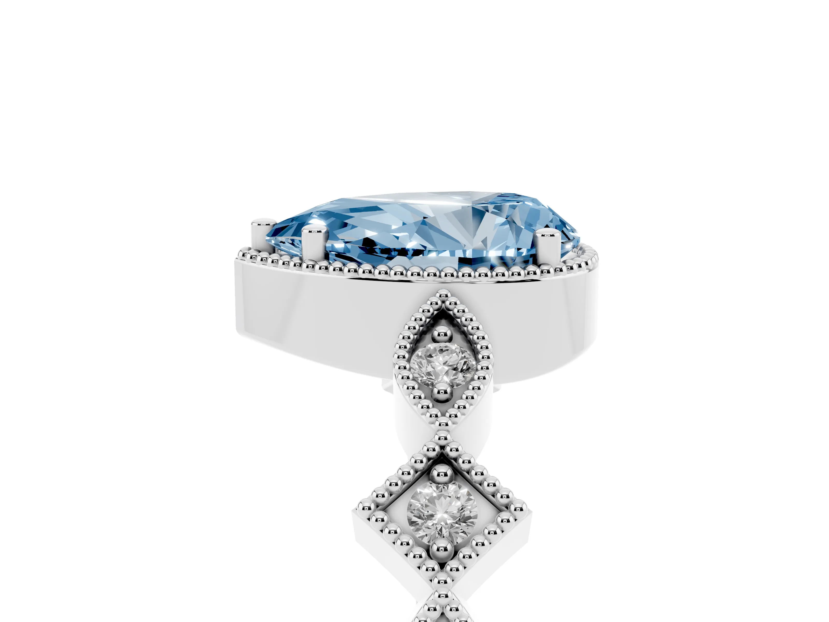 Fancy Blue Pear Cut Diamond Milgrain Marquise Twist Band Ring Set in White gold with Prong Setting