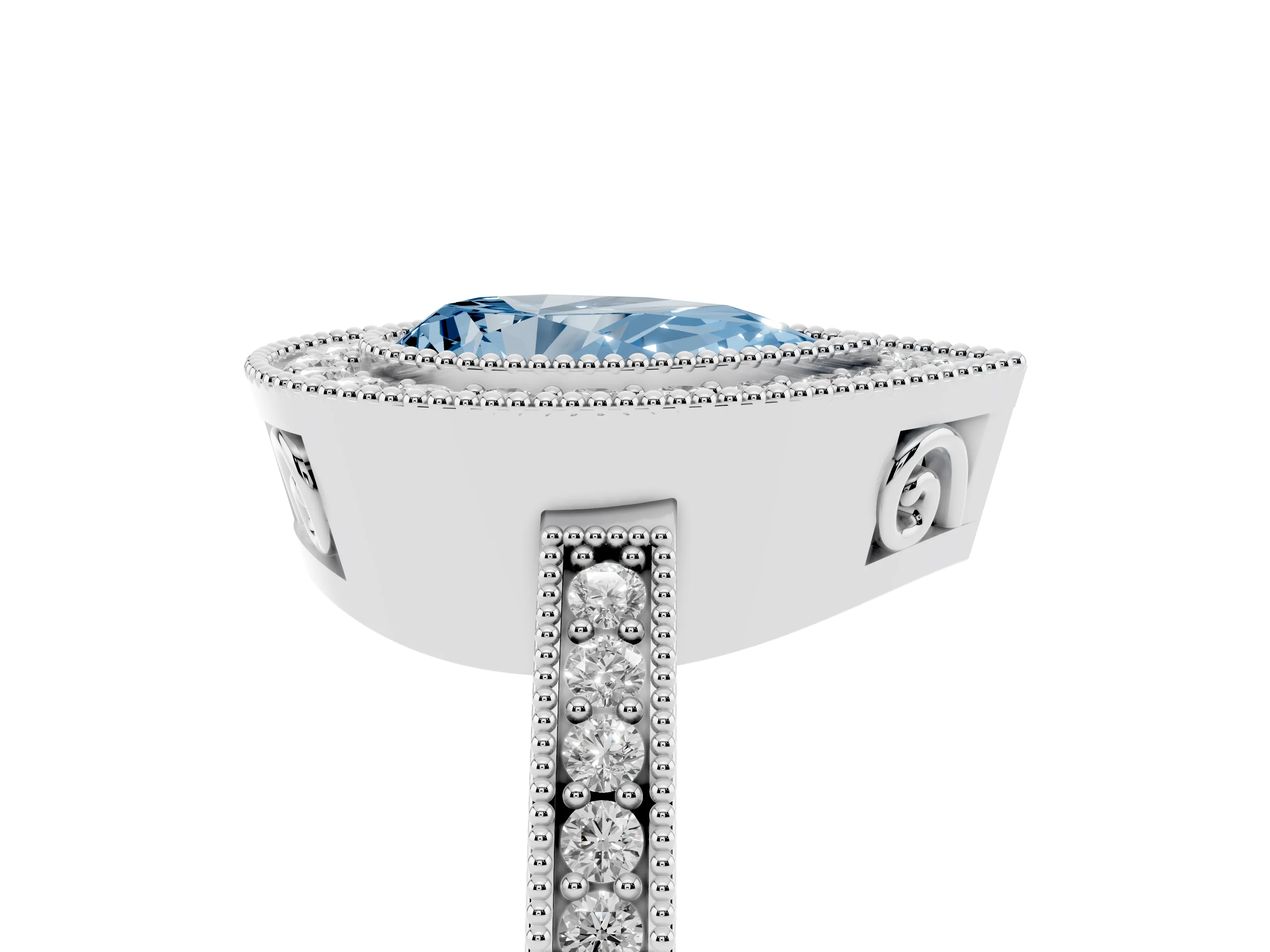 Fancy Blue Pear Cut Diamond Round Halo Ring Set in White gold with Pavé Band