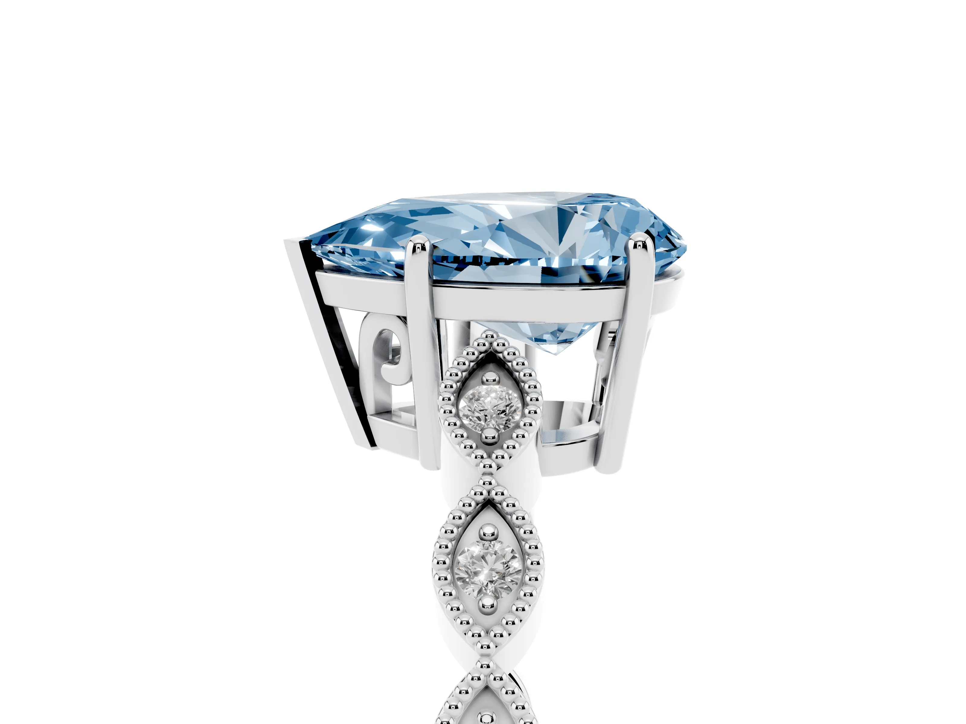 Fancy Blue Pear Cut Diamond Solitaire Ring Set in Platinum with Infinity Twist Pavé Band