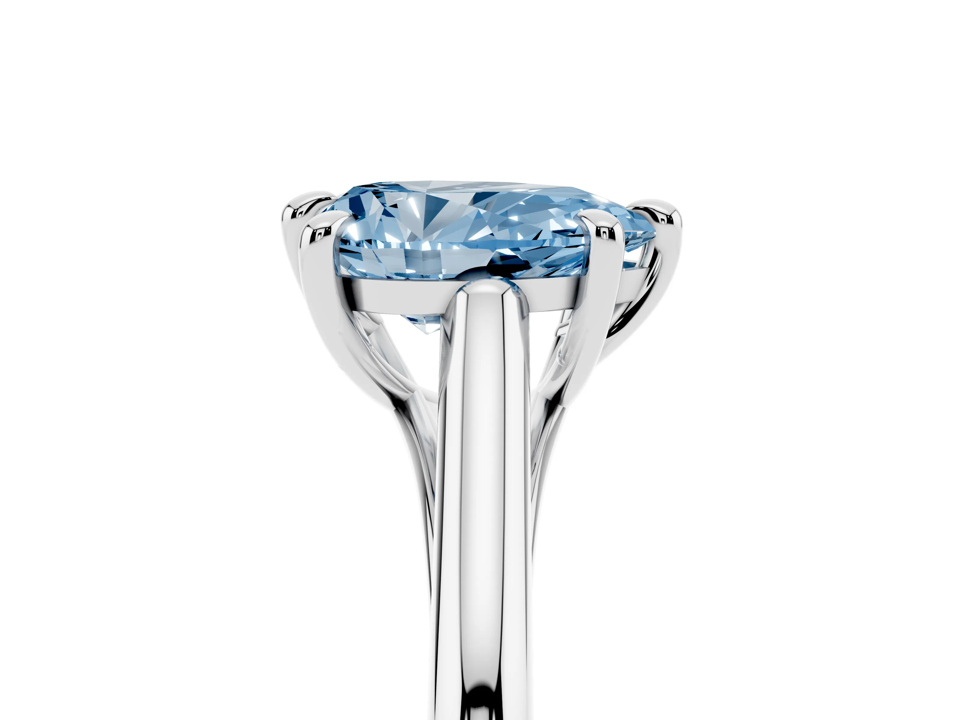 Fancy Blue Pear Cut Diamond Solitaire Engagement Ring Set in Silver with Prong Setting and Plain Classic Band