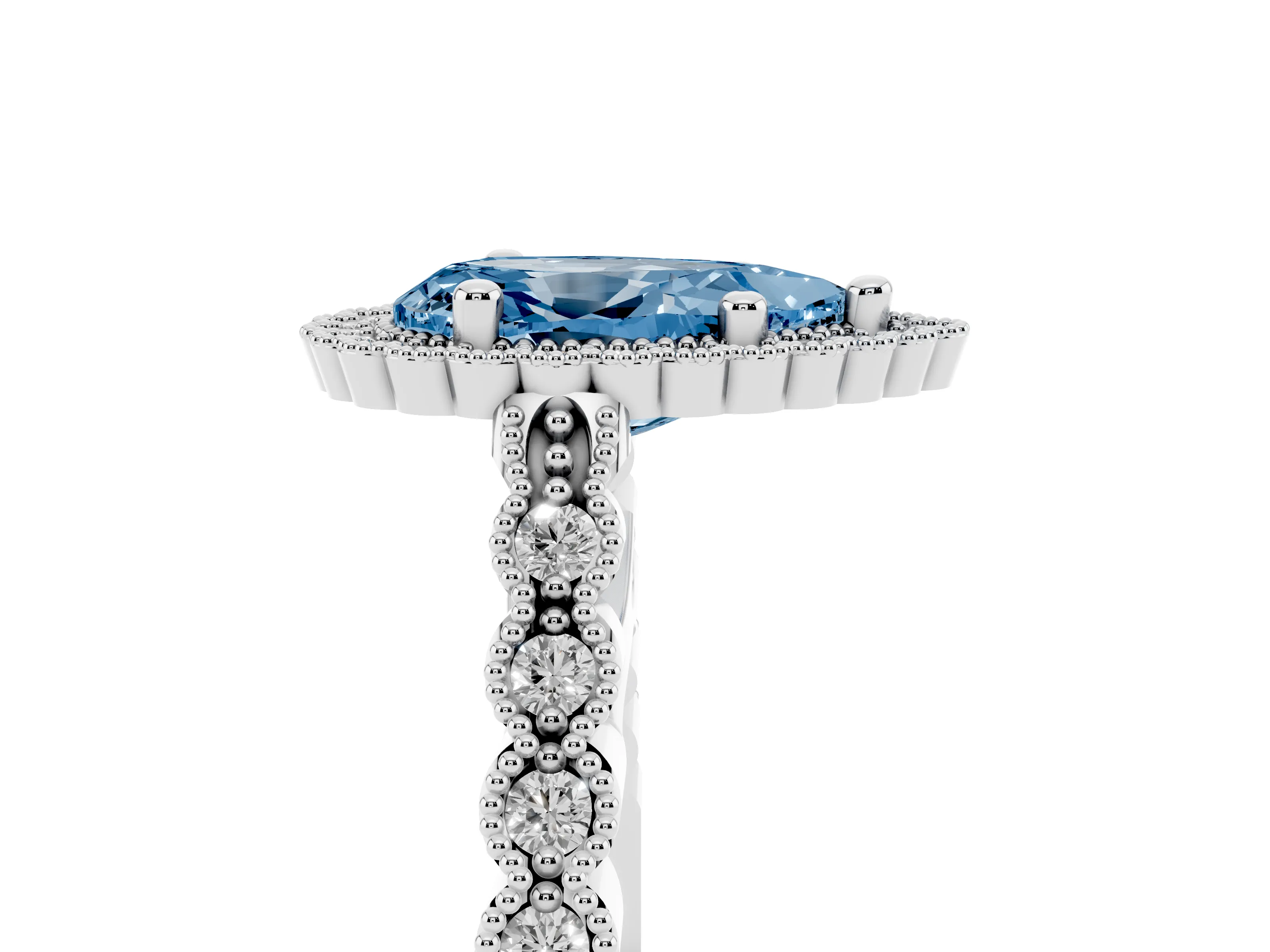 Fancy Blue Pear Cut Diamond Halo Ring Set in Platinum with Pavé Milgrain Band
