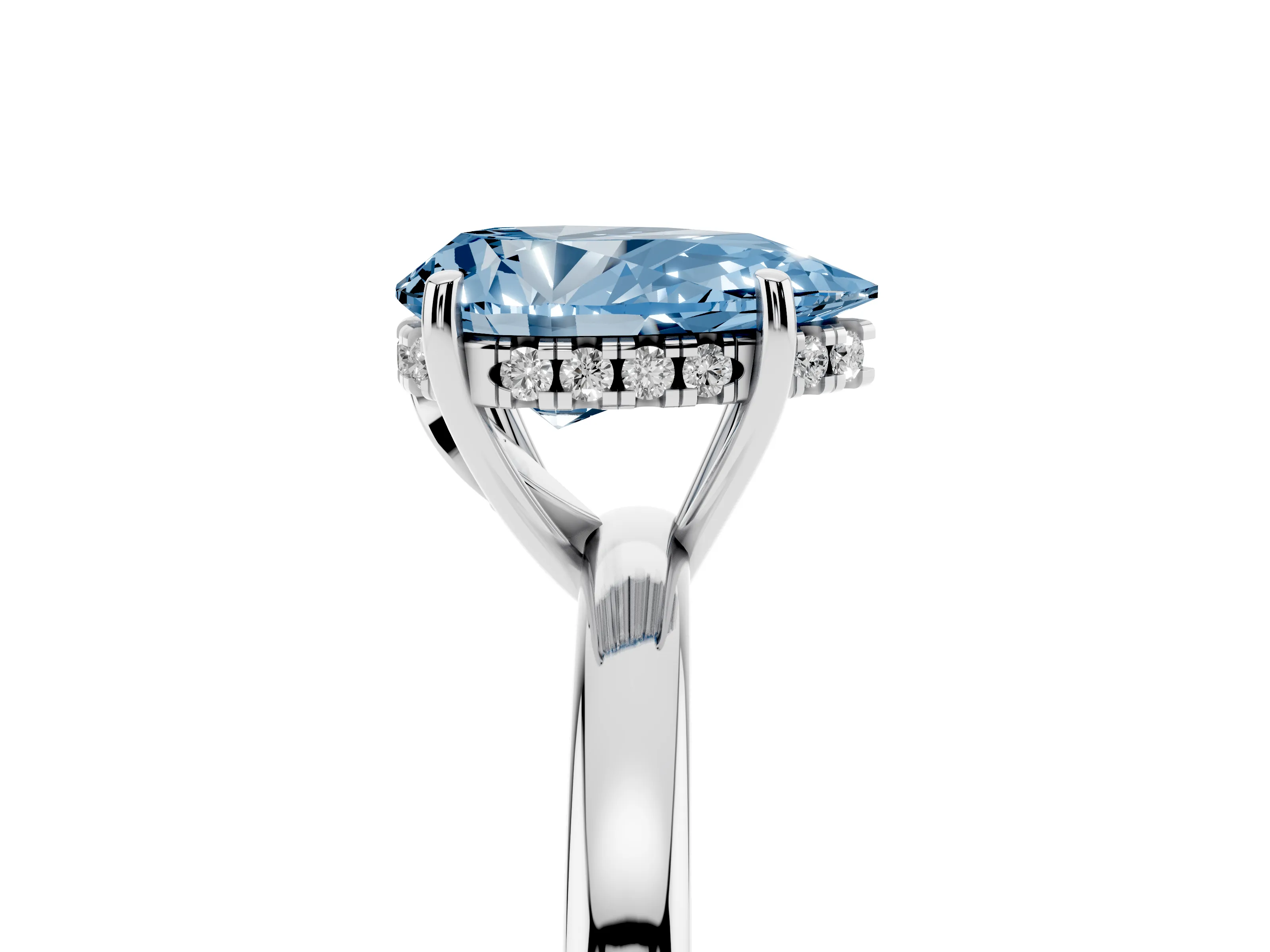 Fancy Blue Pear Cut Diamond Solitaire Ring Set in White gold with Plain Band and Prong Setting