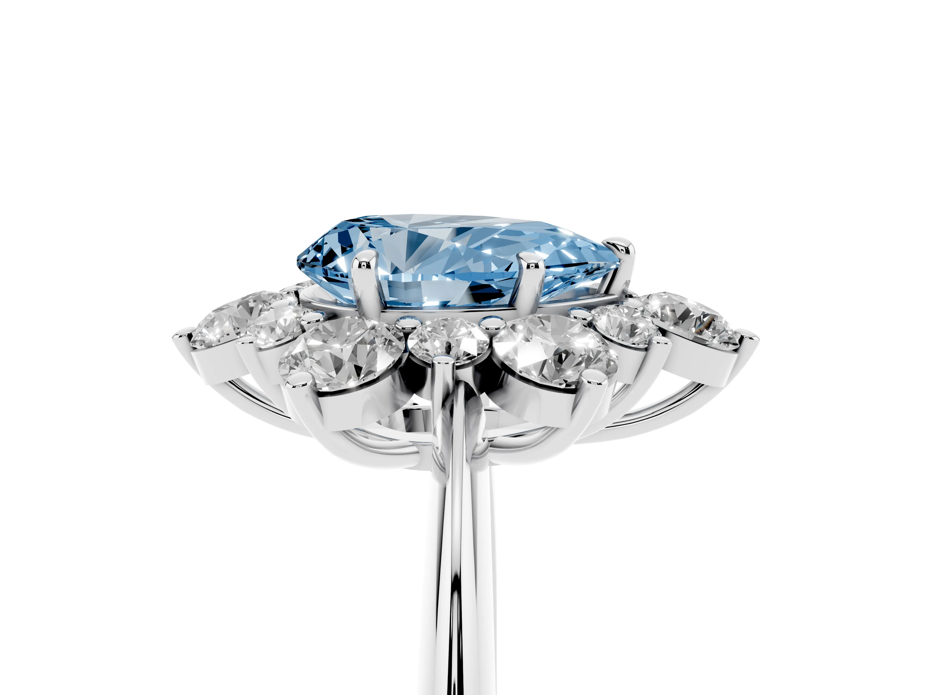 Fancy Blue Pear Cut Diamond Cluster Halo Ring Set in White gold with Solitaire Band and Prong Setting
