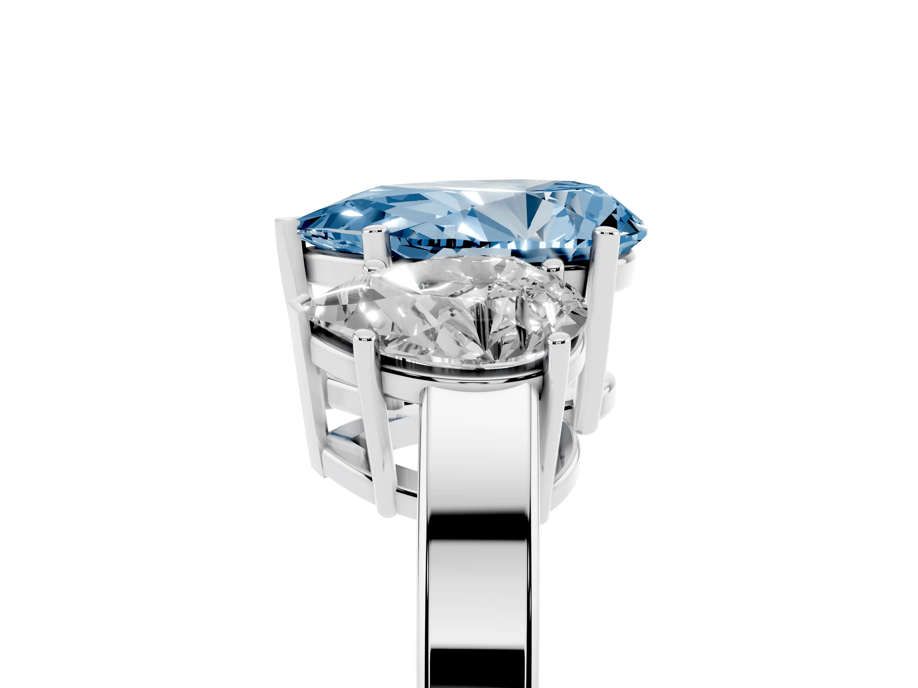 Fancy Blue Pear Cut Diamond Three-Stone Engagement Ring Set in Platinum with Flat Band