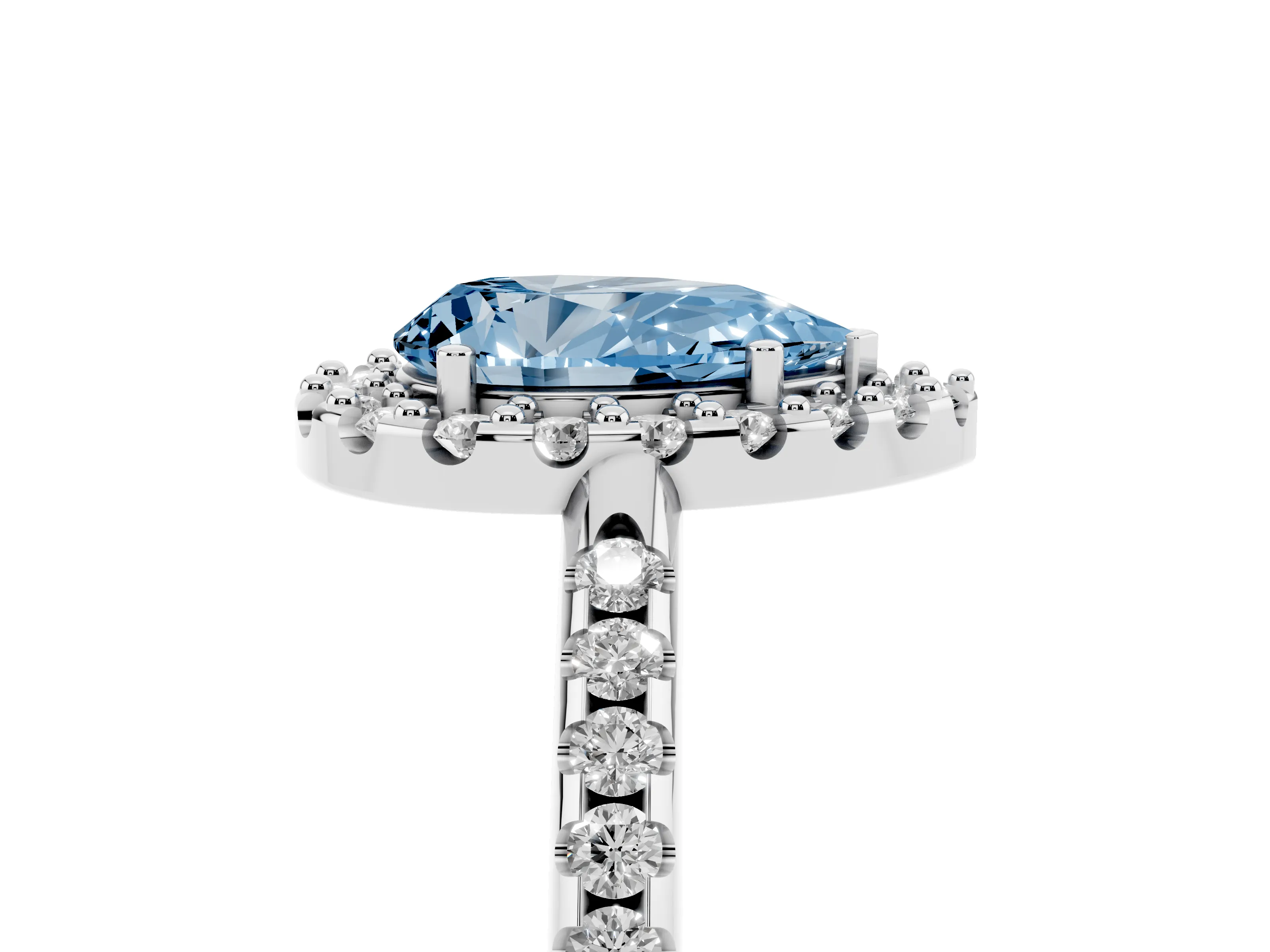 Fancy Blue Pear Cut Diamond Pavé Halo Ring Set in Platinum with Prong Setting