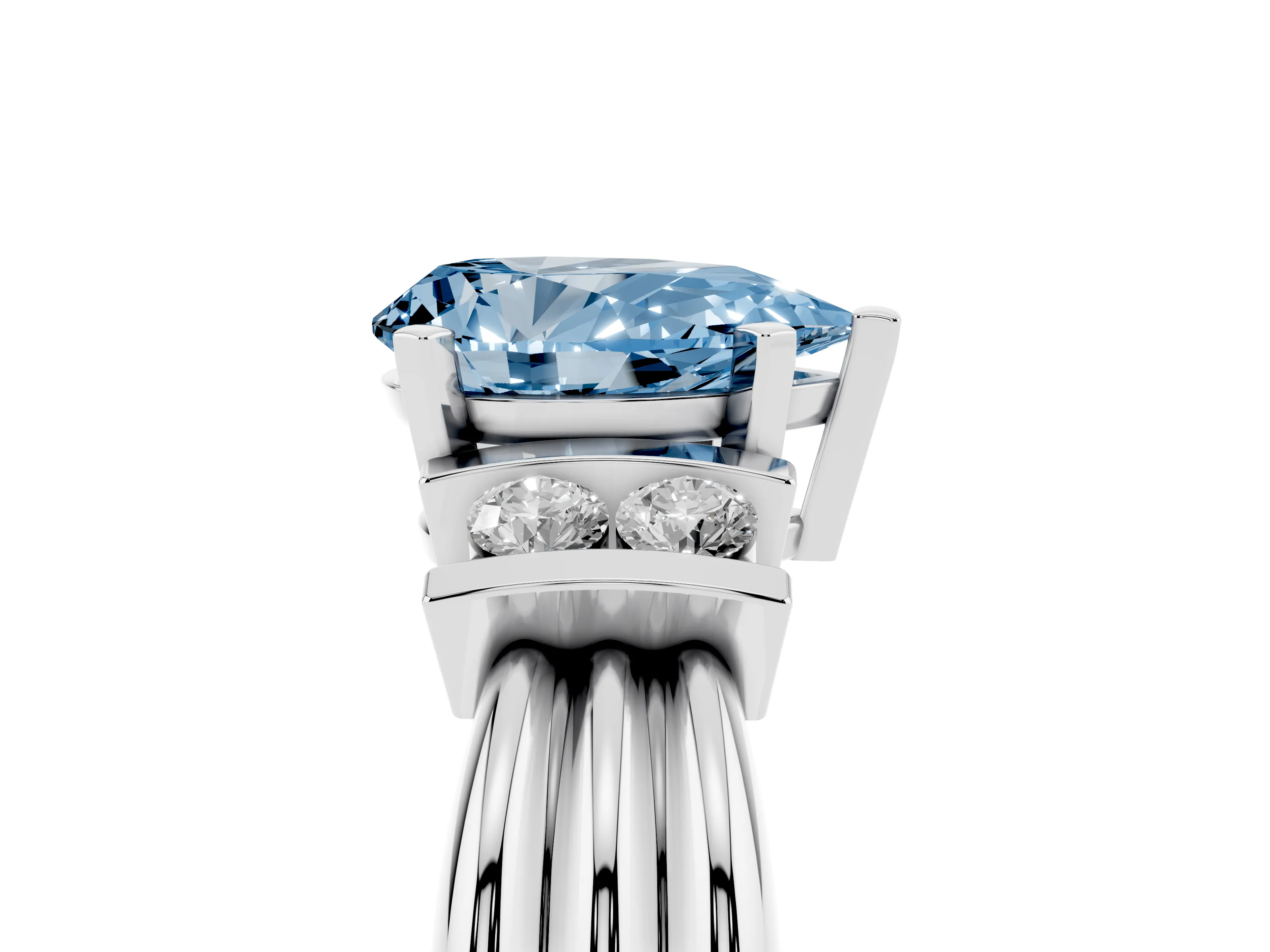 Fancy Blue Three-Stone Pear Cut Diamond Channel Set Ring Set in Silver with Bar Prongs