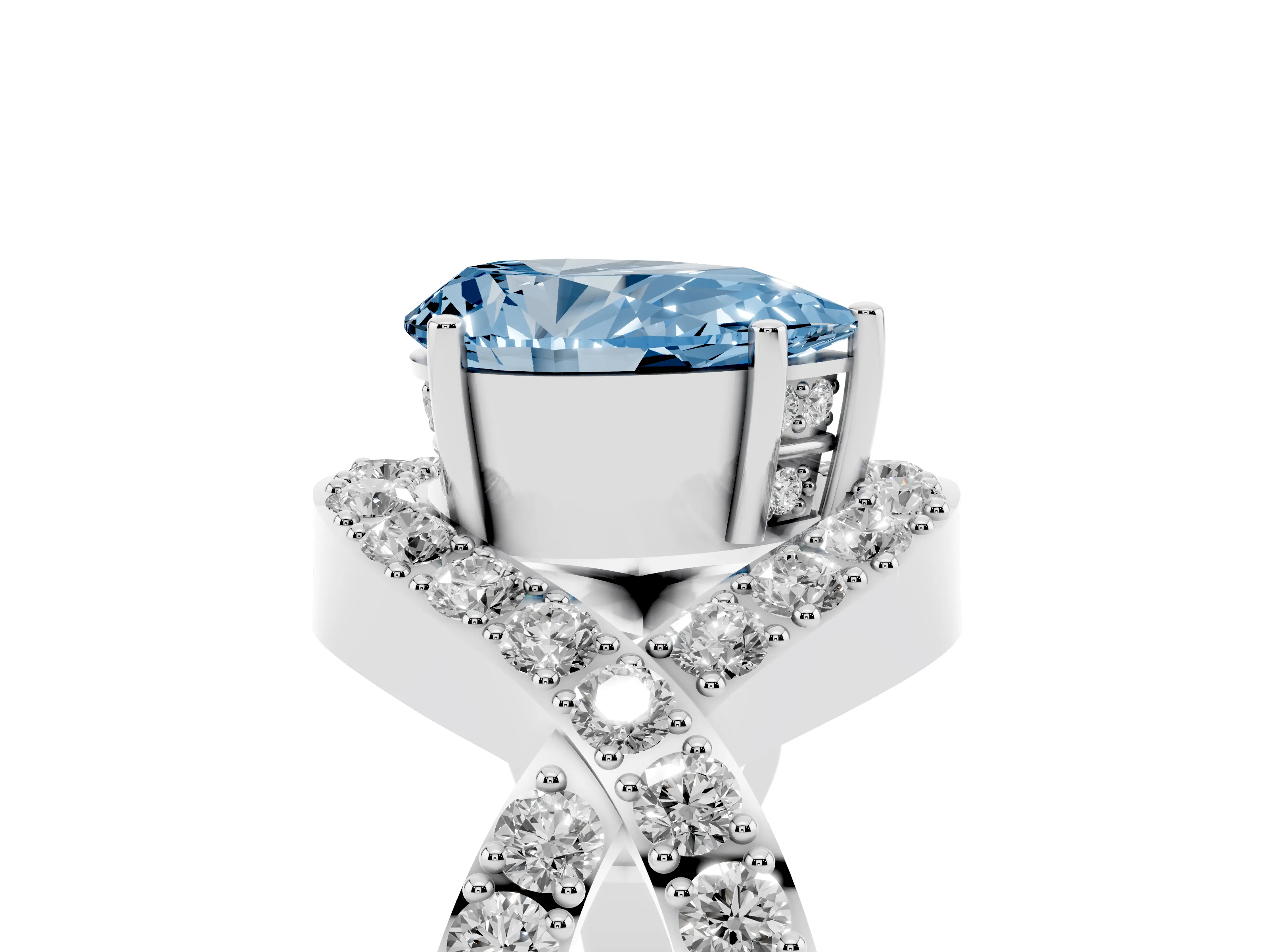 Fancy Blue Pear Cut Diamond Solitaire Twist Band Pavé Engagement Ring Set in White gold
