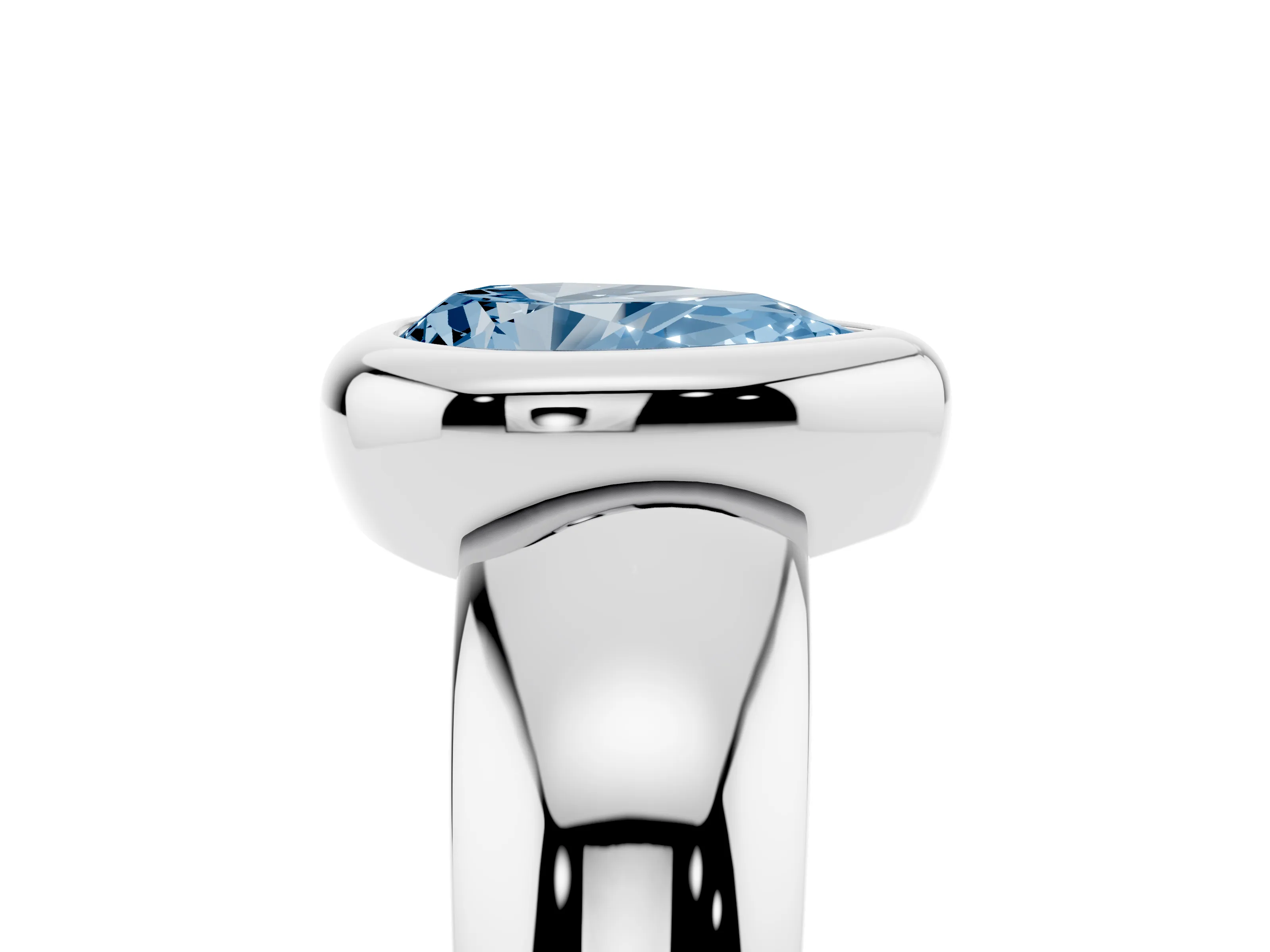 Fancy Blue Bezel Set Pear Cut Diamond Solitaire Ring Set in White gold with Wide Band
