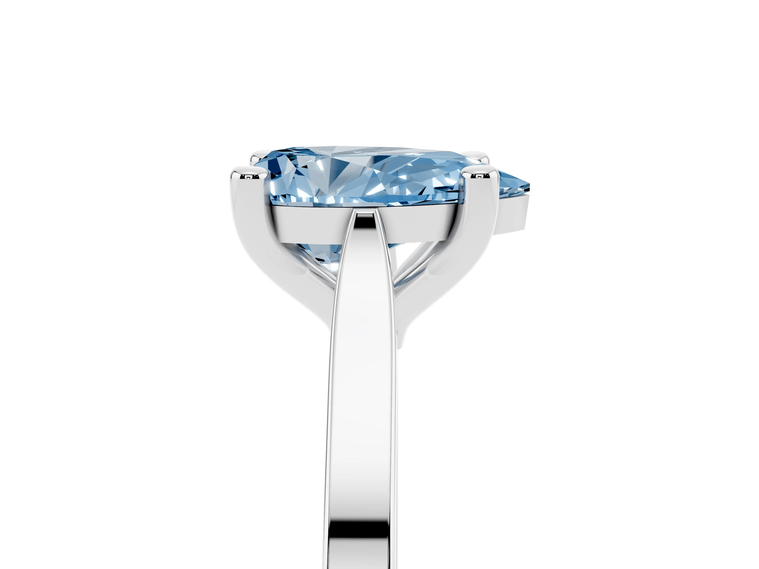 Fancy Blue Pear Cut Diamond Solitaire Ring Set in White gold with Prong Setting and Tapered Band