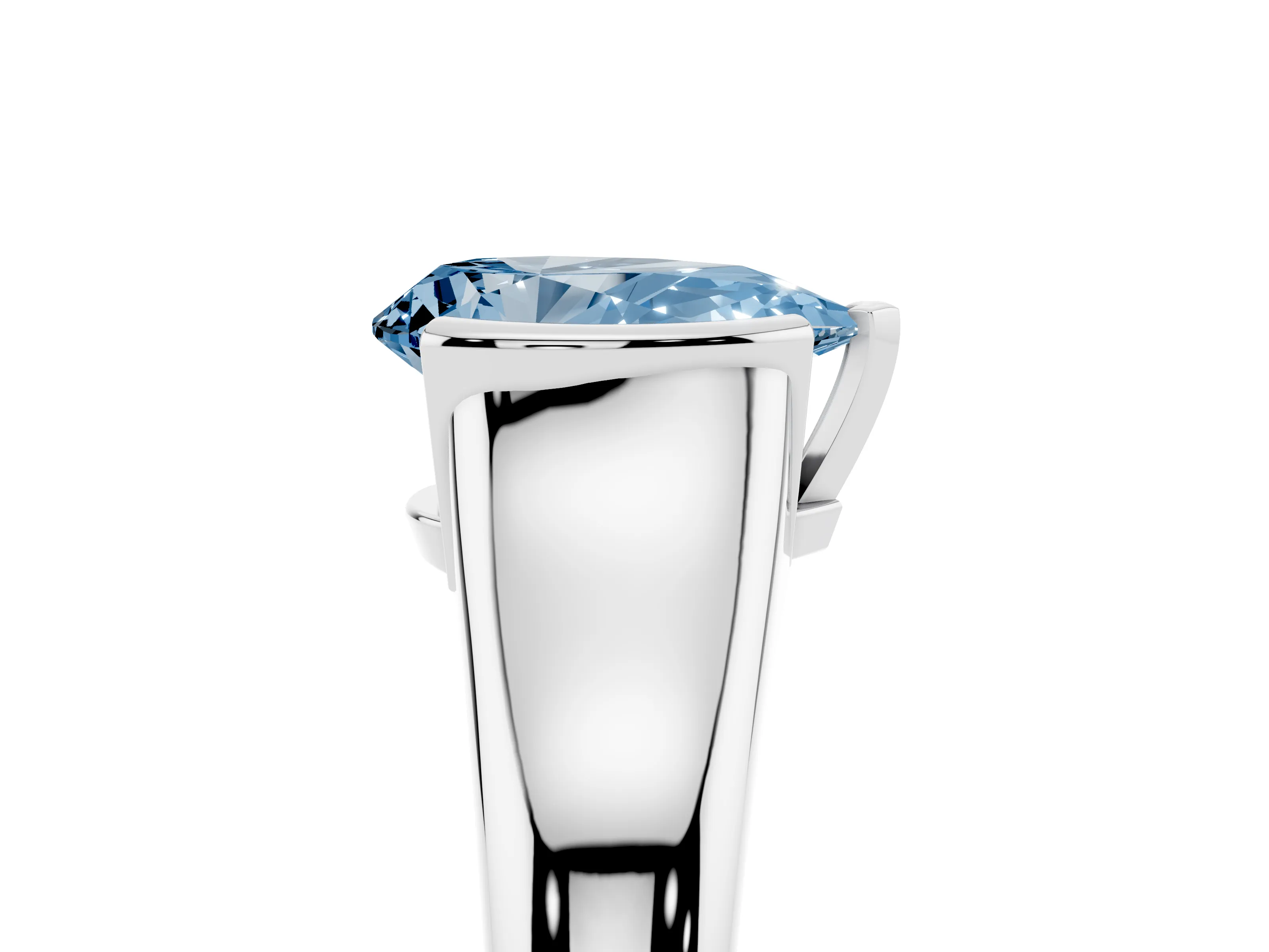 Fancy Blue Pear Cut Diamond Solitaire Tension Set Ring Set in White gold with Split Shank Band