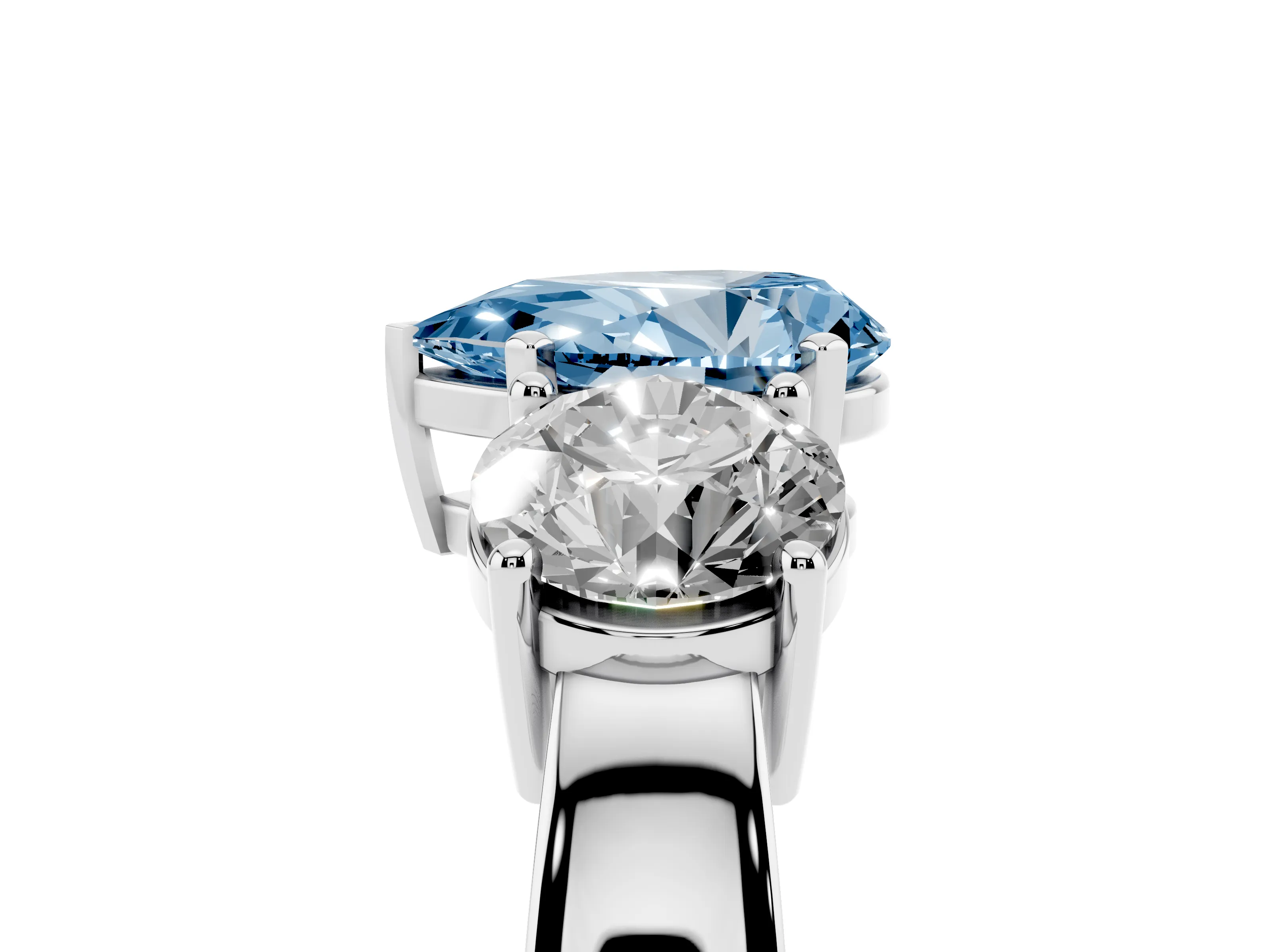 Fancy Blue Pear Cut Diamond Three-Stone Ring Set in Platinum with Round Side Stones and Classic Band