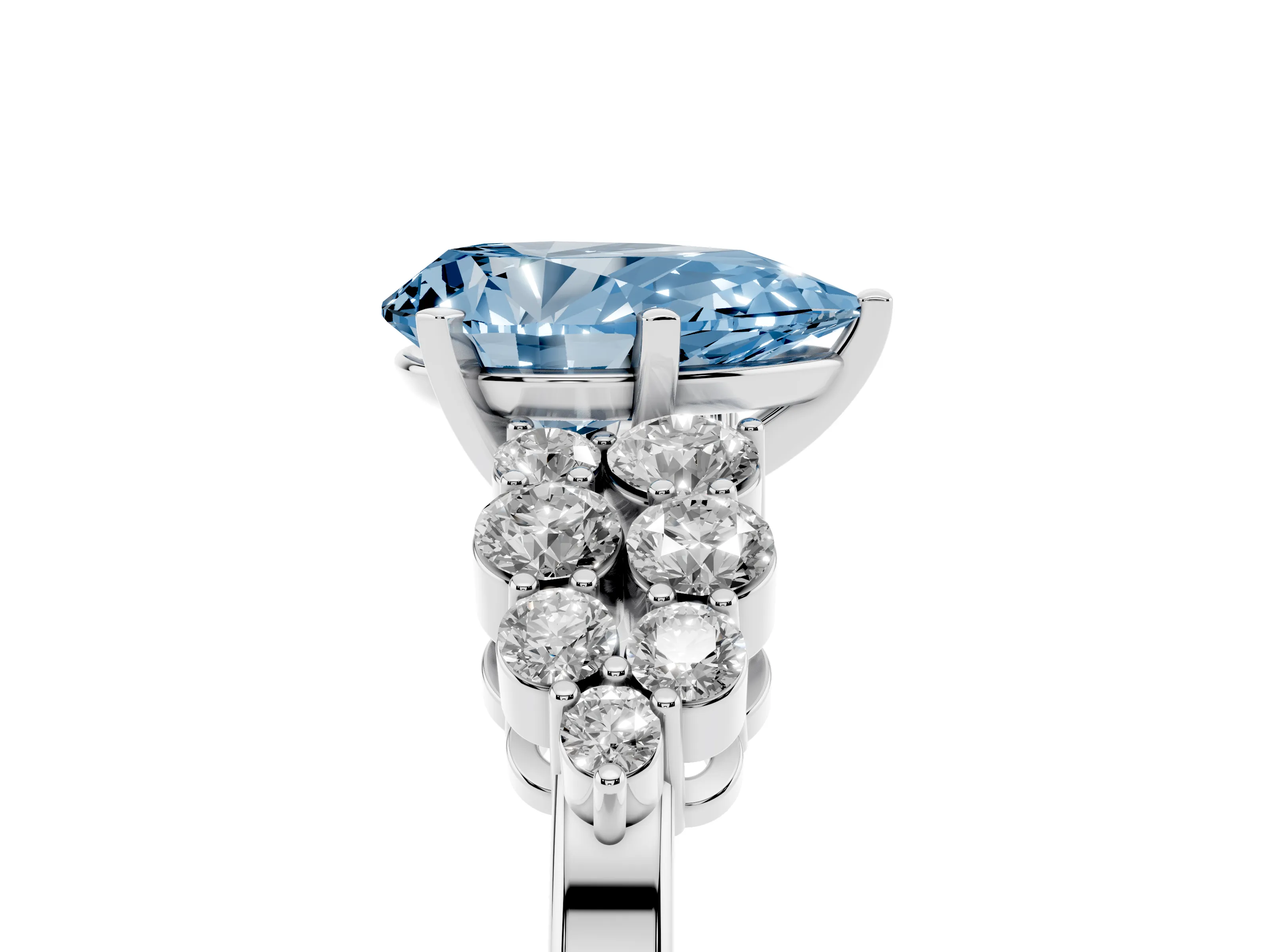 Fancy Blue Pear Cut Diamond Cluster Engagement Ring Set in Platinum with Pavé Band and Prong Setting