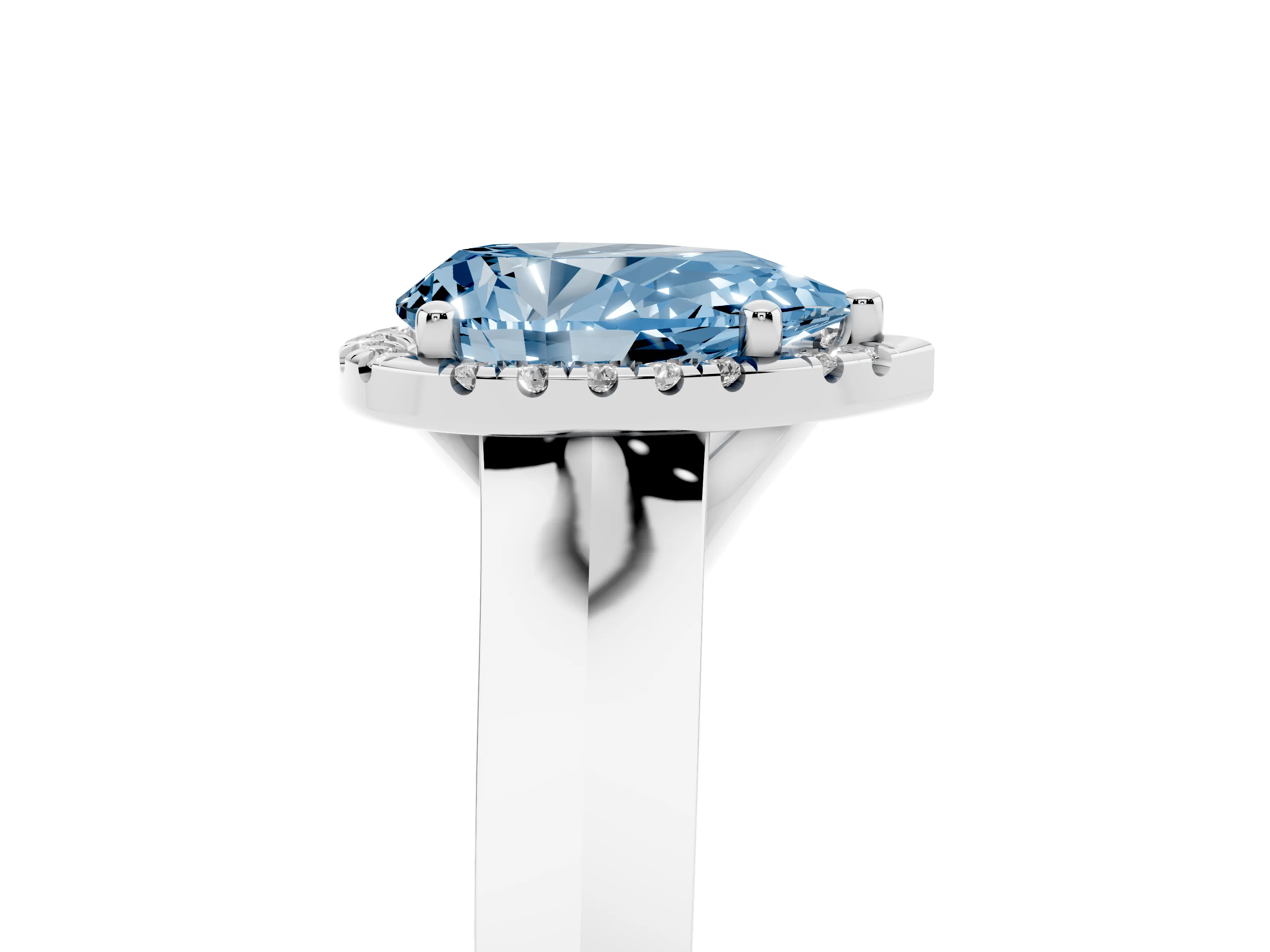 Fancy Blue Pear Cut Diamond Halo Ring Set in Platinum with Cathedral Band and Prong Setting