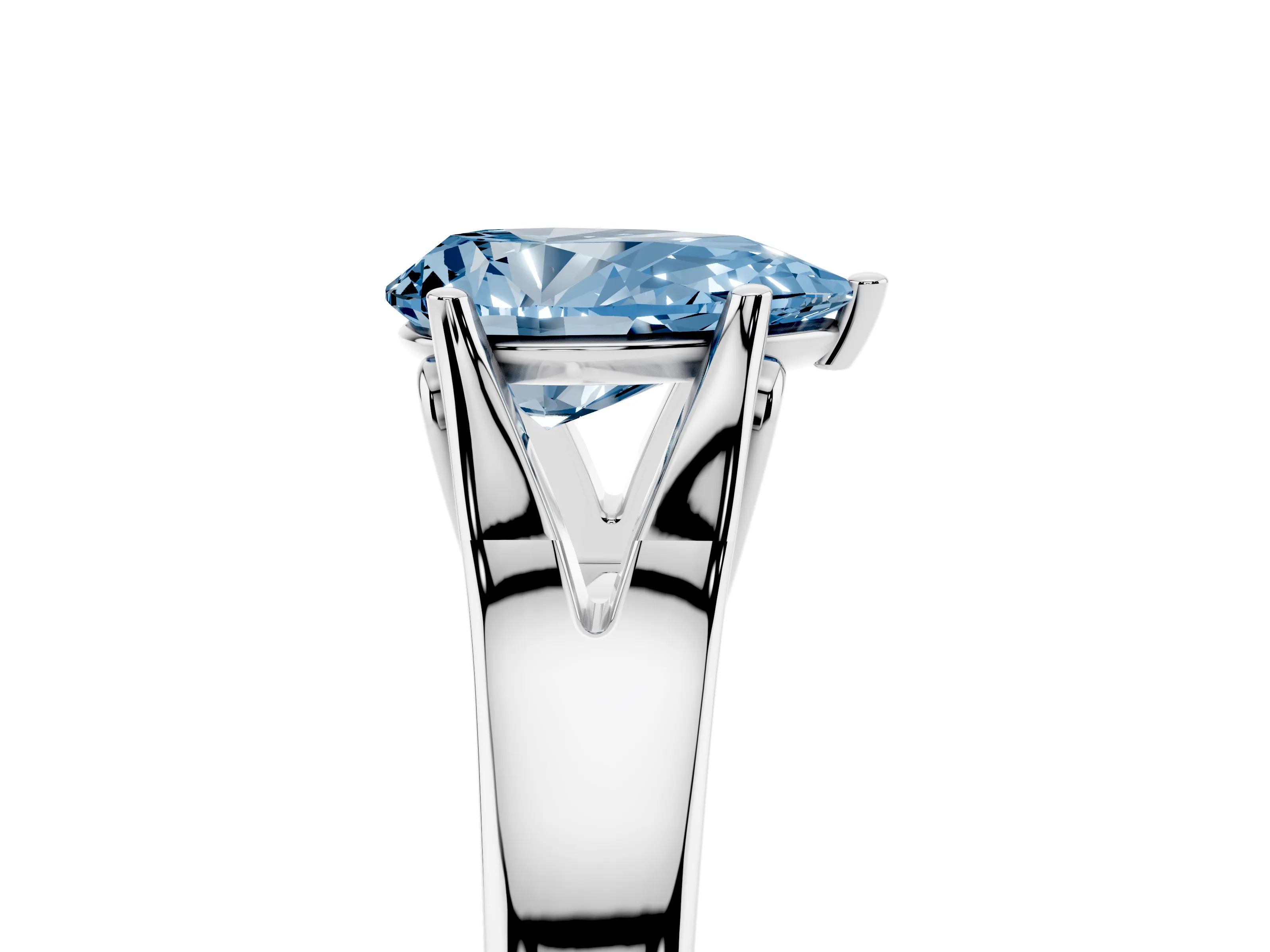 Fancy Blue Pear Cut Diamond Solitaire Ring Set in Platinum with Arched Cathedral Band and Prong Setting