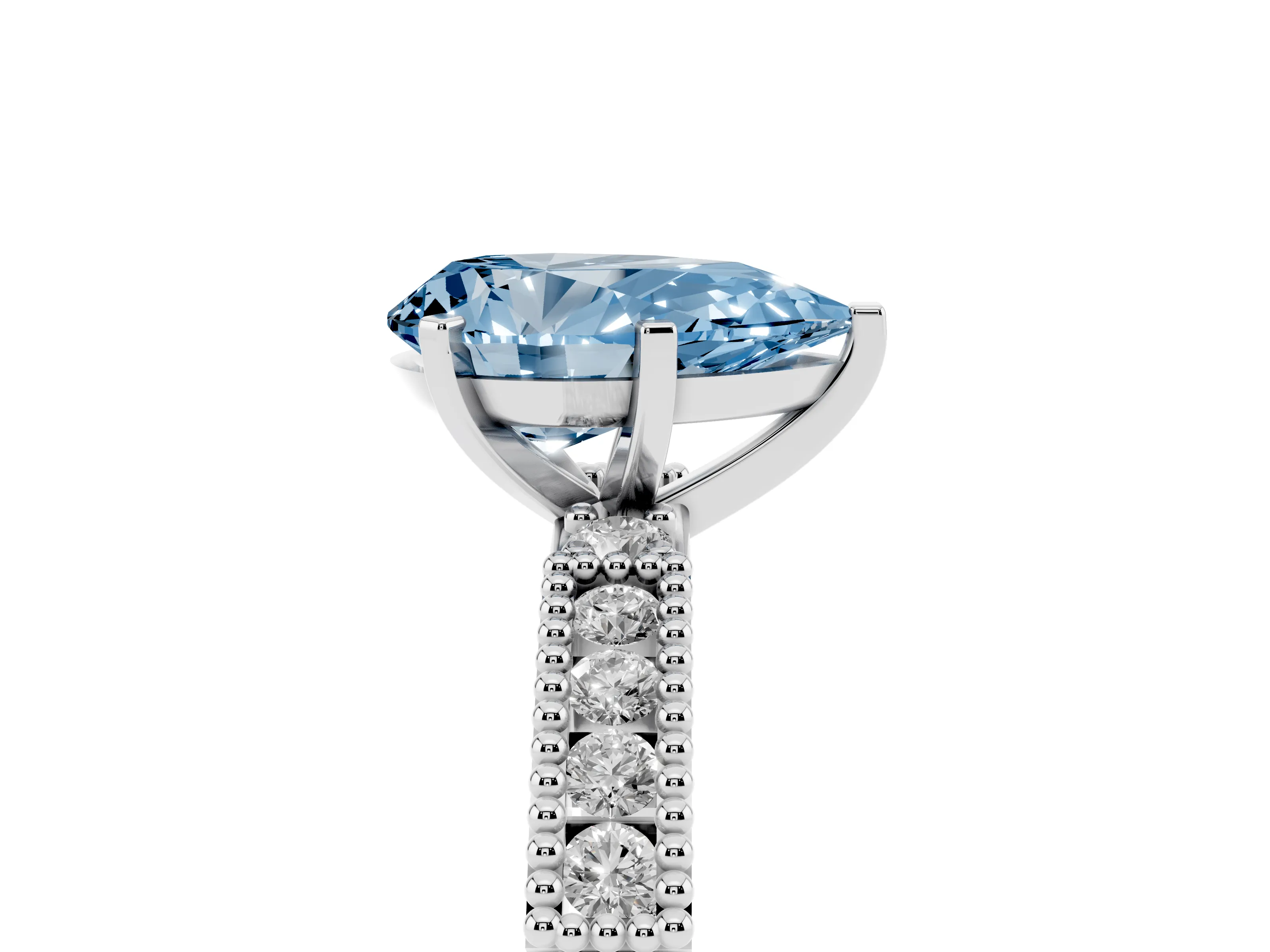 Fancy Blue Pear Cut Diamond Solitaire Ring Set in Silver with Slim Pavé Band and Prong Setting