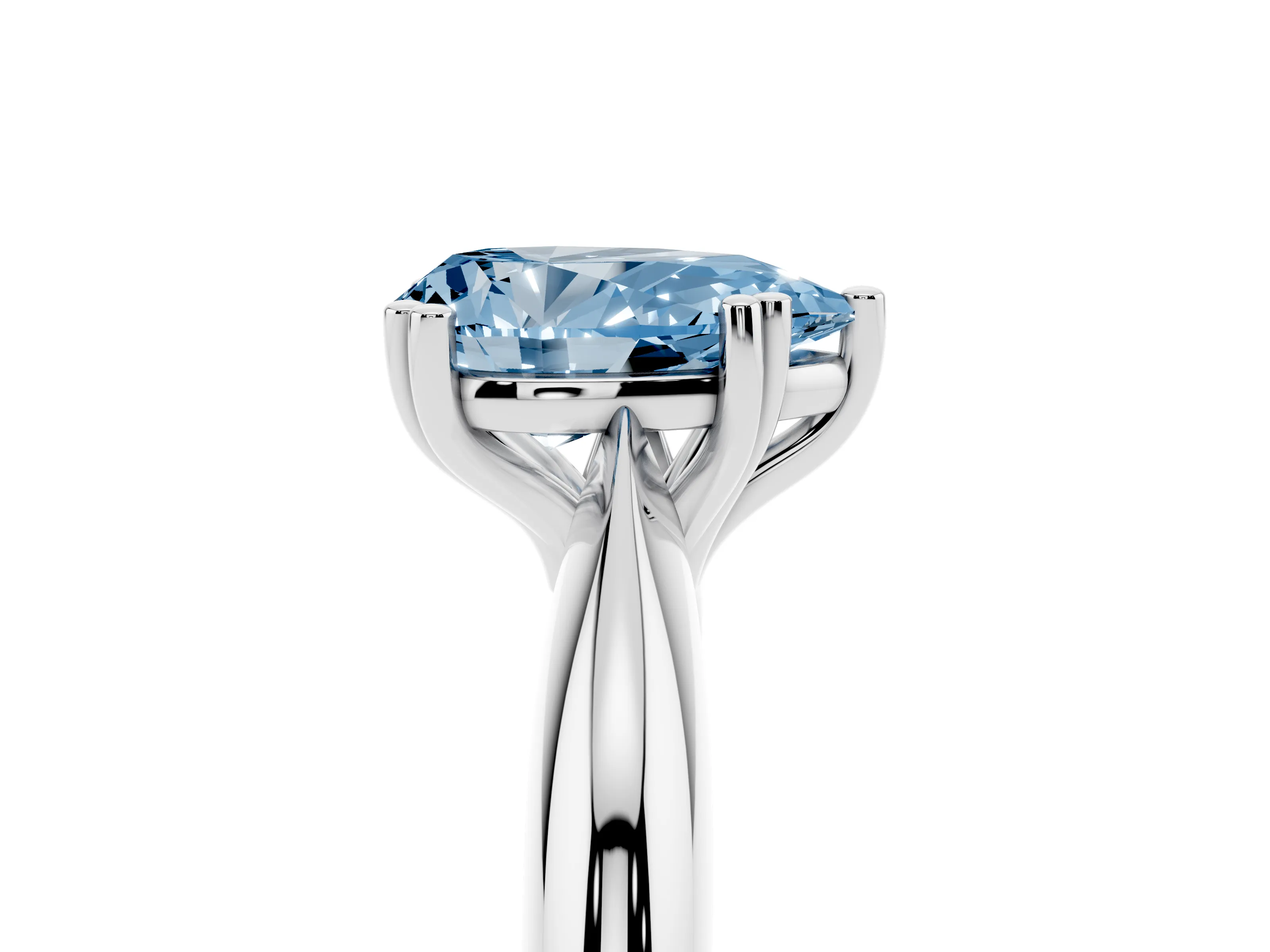 Fancy Blue Pear Cut Diamond Solitaire Engagement Ring Set in Silver with Tapered Band and Prong Setting