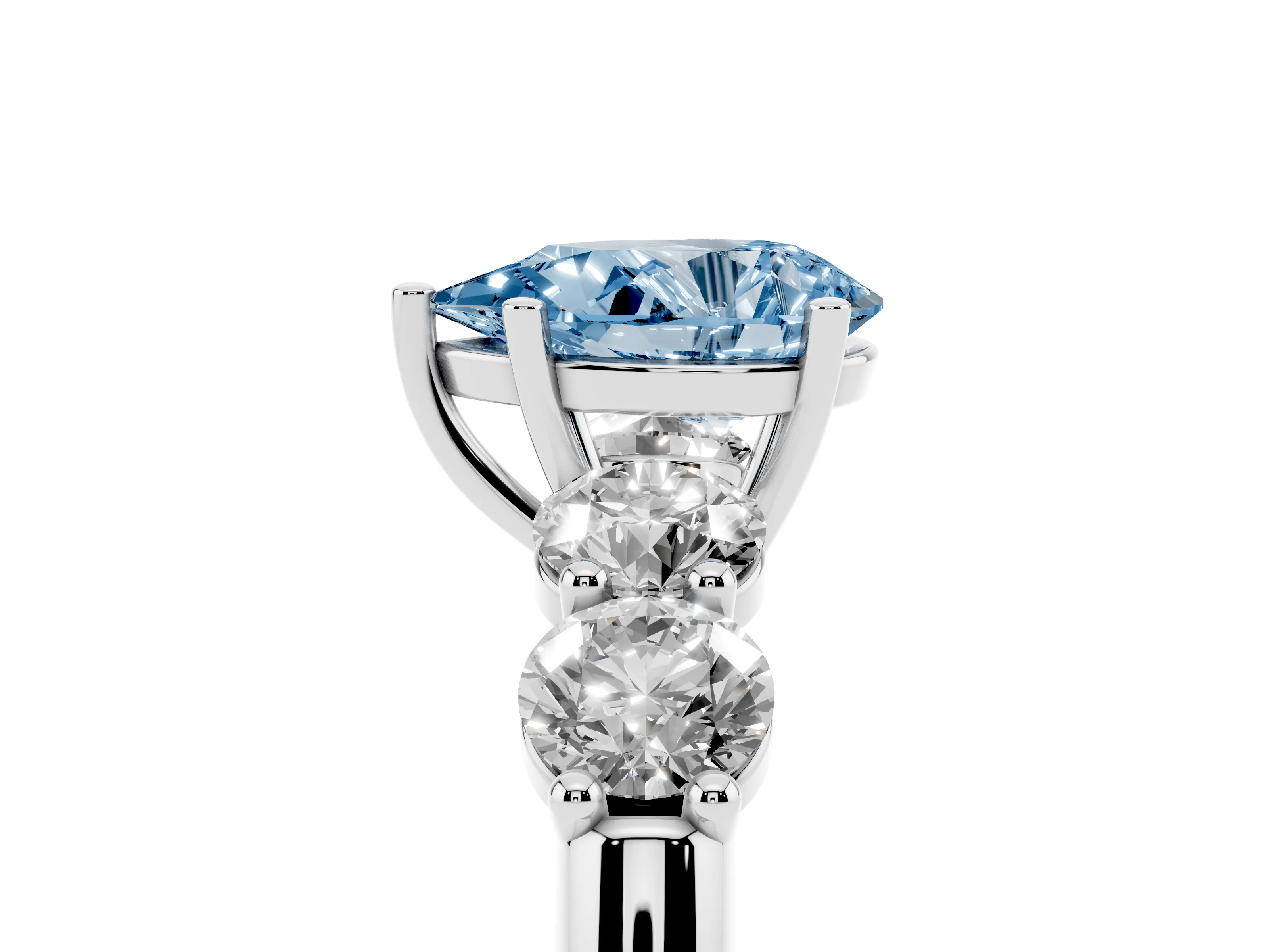 Fancy Blue Pear Cut Diamond Five-Stone Prong Set Ring Set in White gold with Classic Band