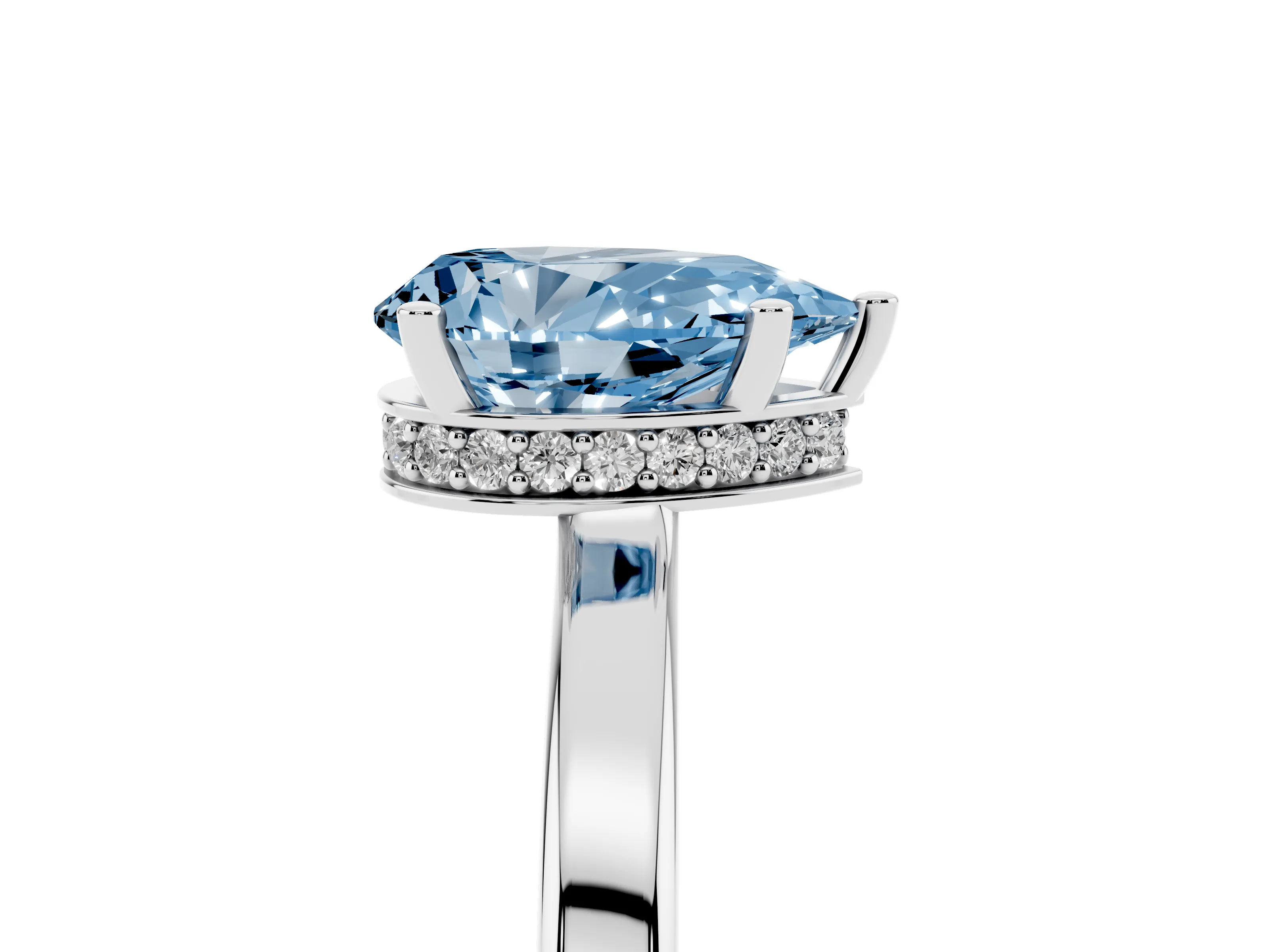 Fancy Blue Pear Cut Diamond Solitaire Engagement Ring Set in Silver with Prong Setting on a Plain Band