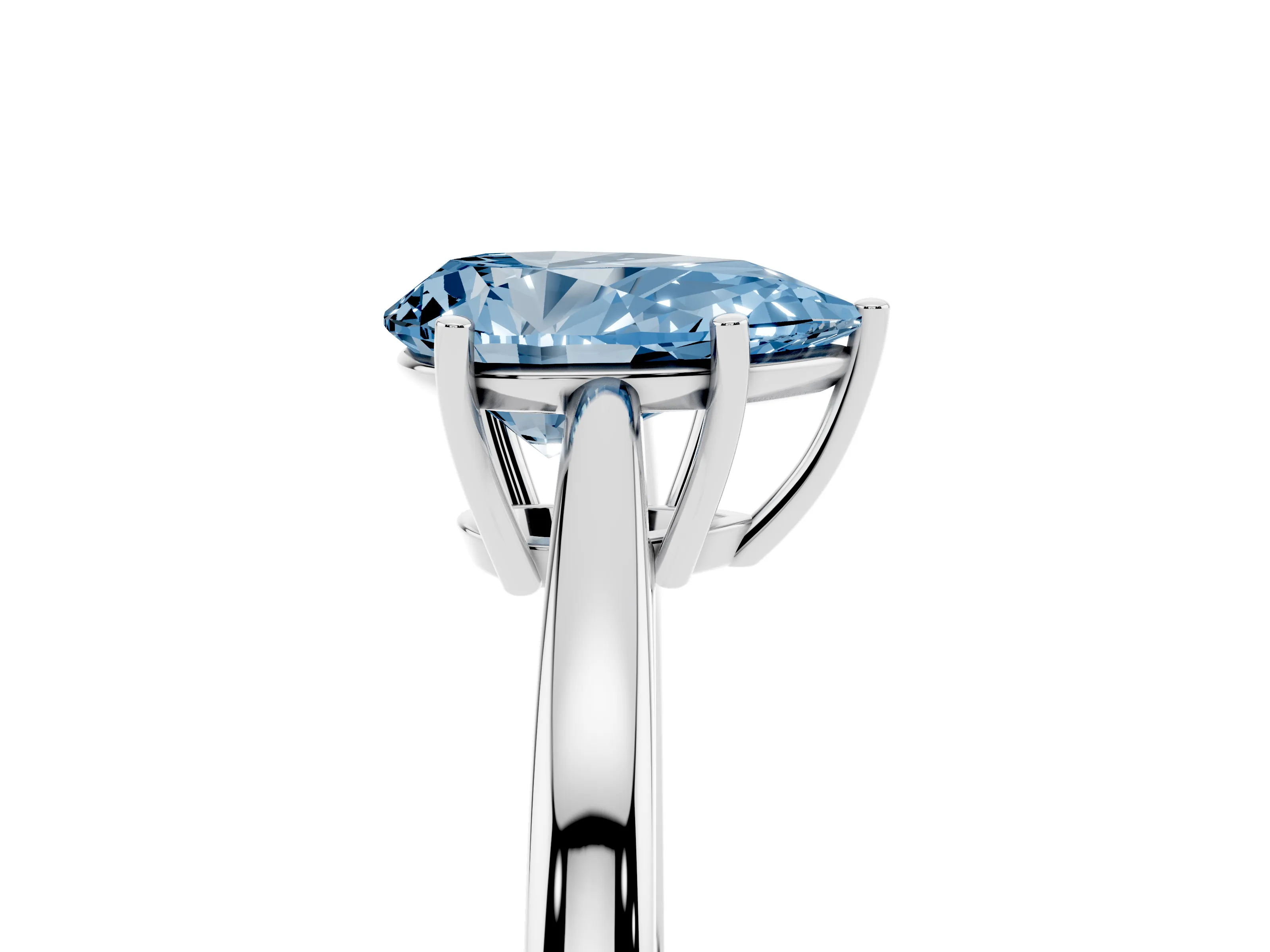 Fancy Blue Pear Cut Diamond Solitaire Ring Set in Silver with Split Shank and Prong Setting