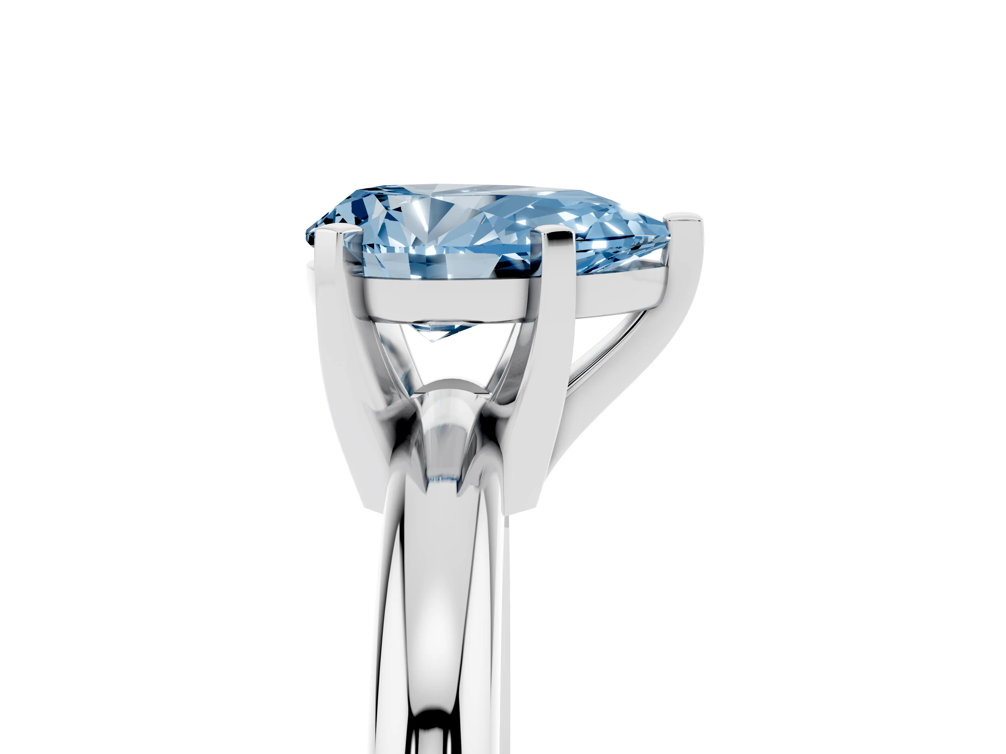 Fancy Blue Pear Cut Diamond Solitaire Engagement Ring Set in White gold with Round Band and Prong Setting