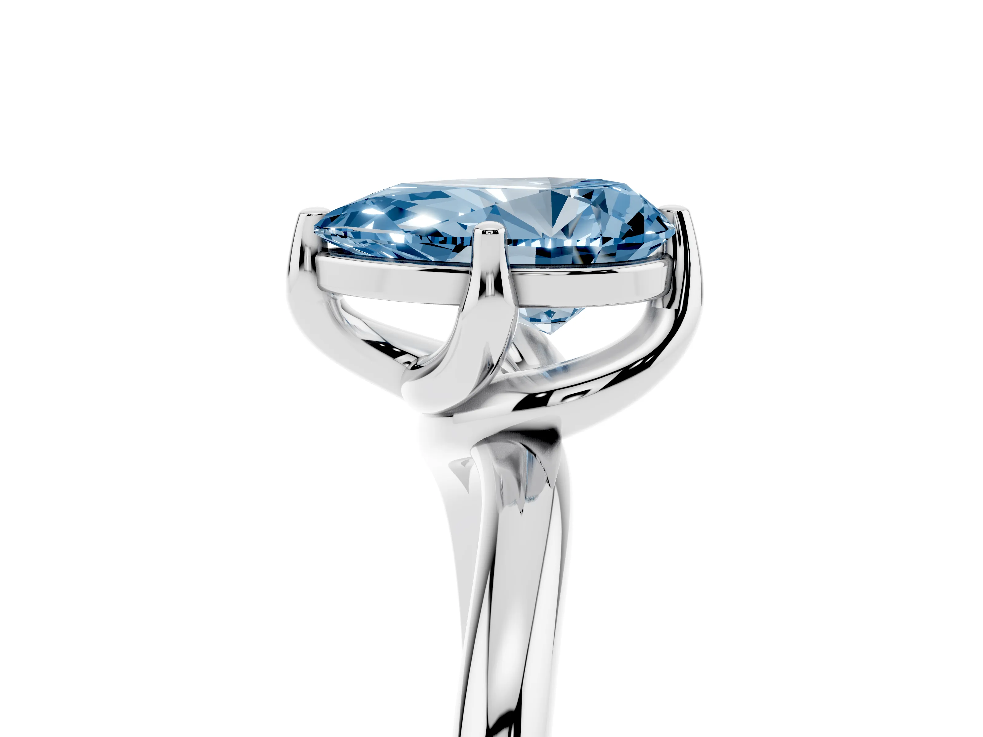Fancy Blue Pear Cut Diamond Solitaire Engagement Ring Set in Platinum with Classic Plain Band